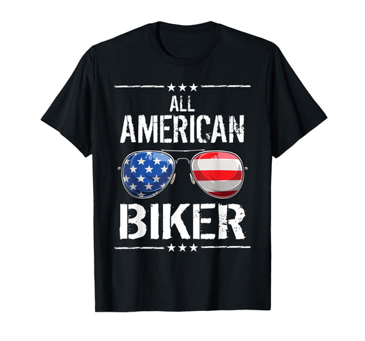 All American Biker 4Th July Patriotic T-Shirt - Novelty Apparel for Adults - T-Shirt, Sweatshirt, Hoodie