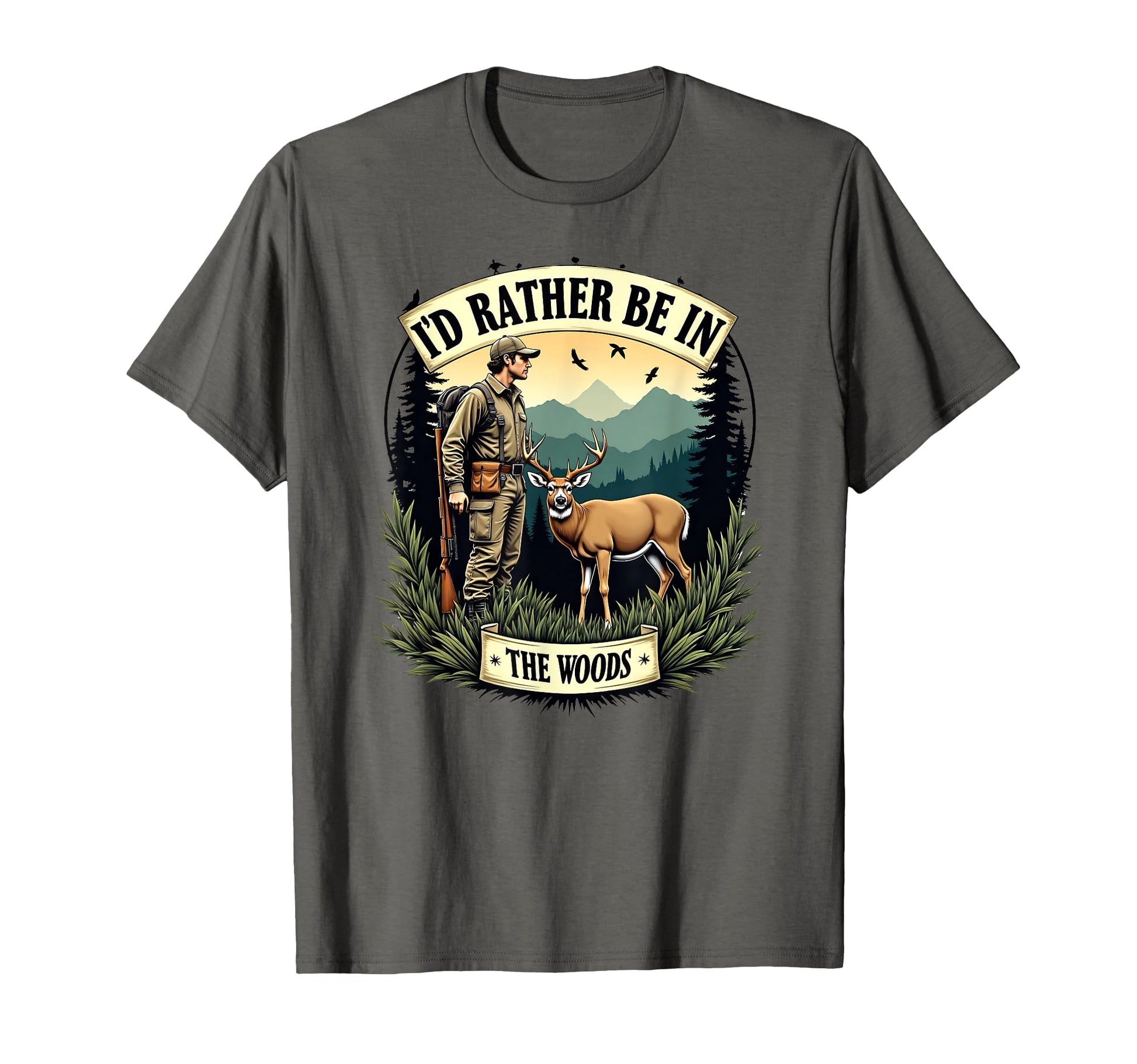 Outdoor Camping Hunting Dad Deer Buck T-Shirt - Graphic Print Men Women - T-Shirt, Sweatshirt, Hoodie