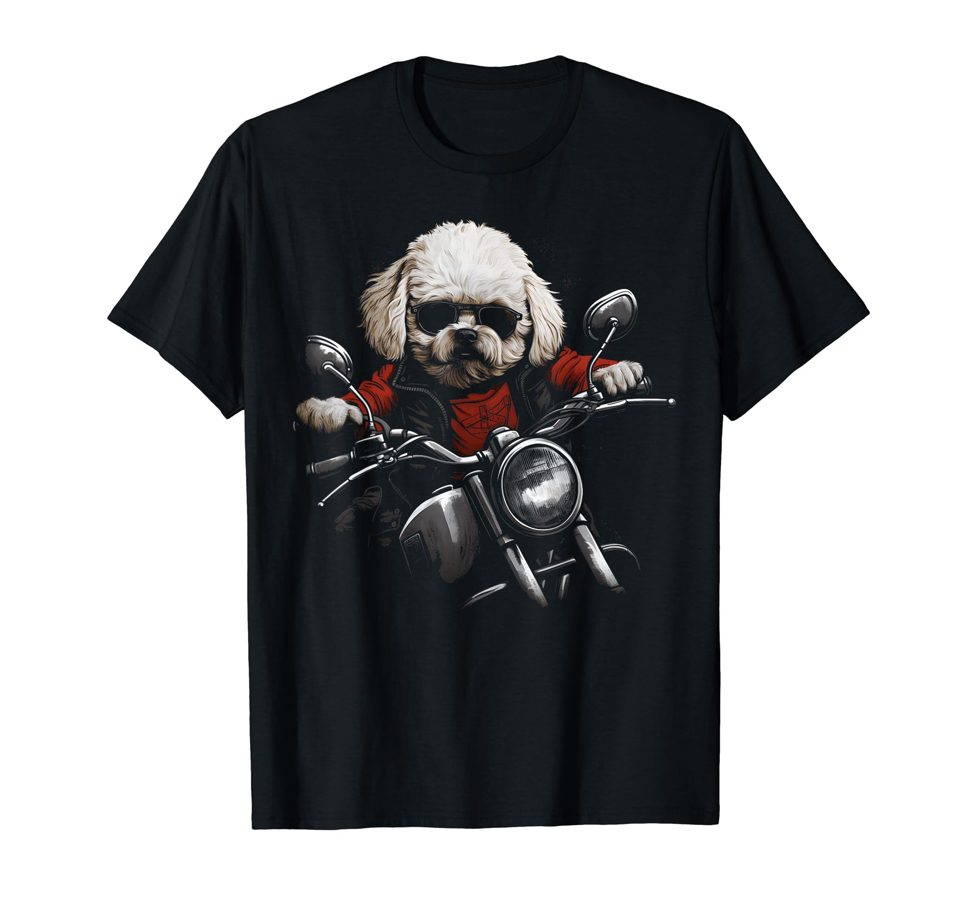 Motorcycle Dad Biker Dog Funny Bichon Frise T-Shirt - Graphic Print Unisex - T-Shirt, Sweatshirt, Hoodie