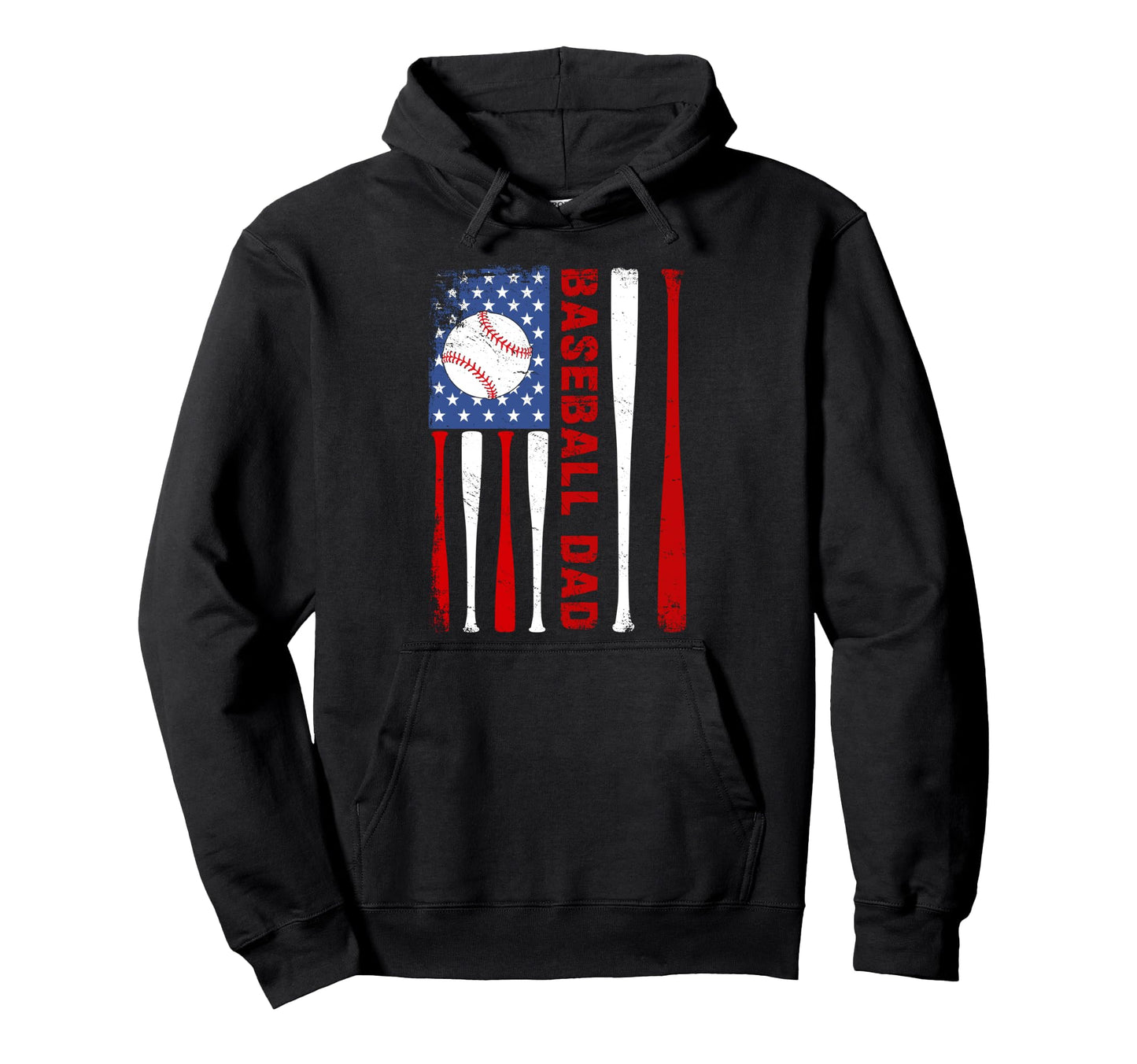 Baseball Dad Usa American Flag Fathers Hoodie - Graphic Print Men Women - T-Shirt, Sweatshirt, Hoodie