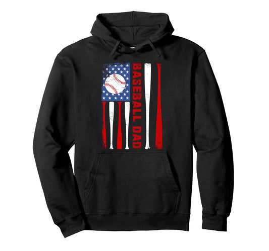 Baseball Dad Usa American Flag Fathers Hoodie - Graphic Print Men Women - T-Shirt, Sweatshirt, Hoodie