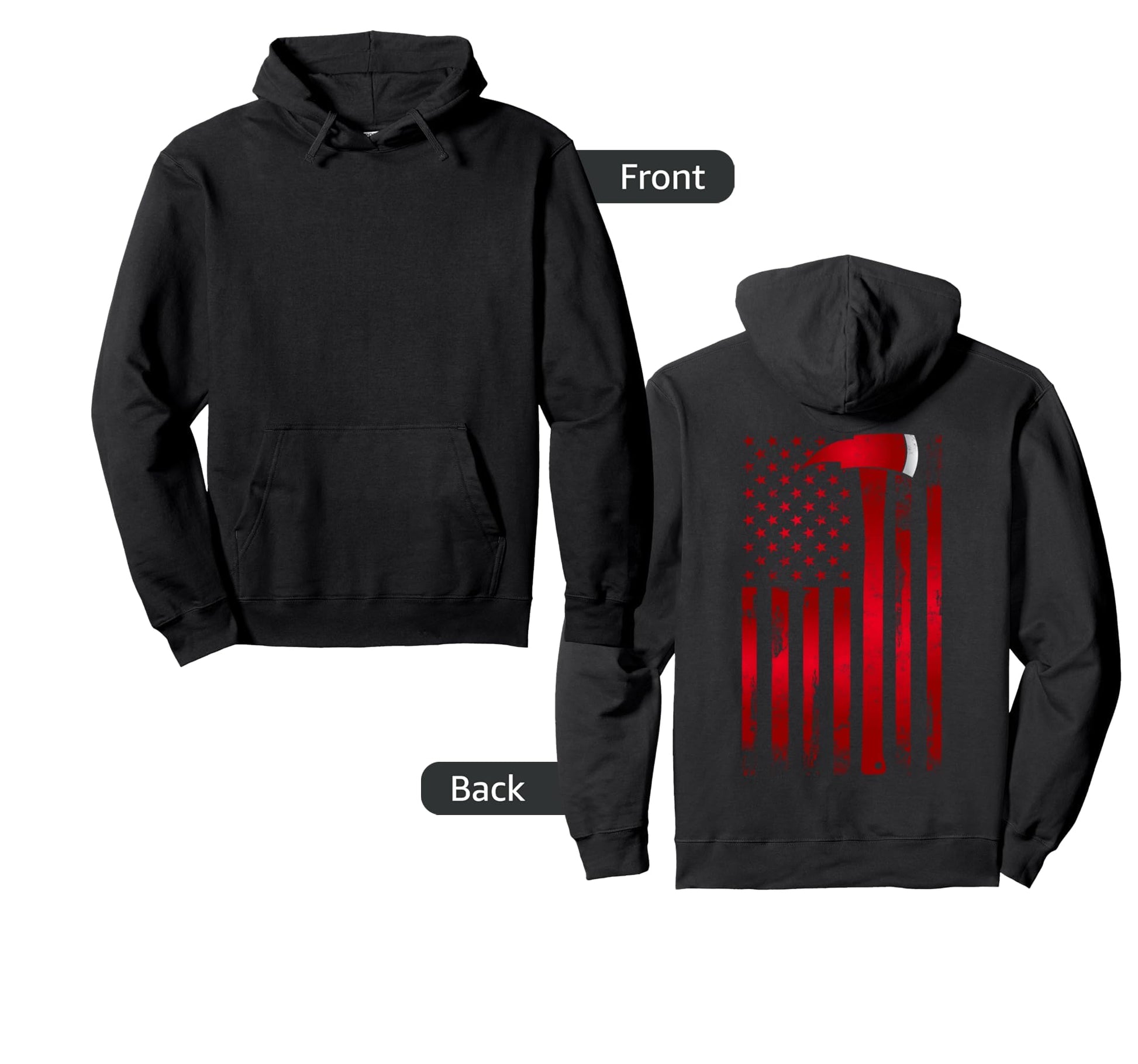 Fireman Thin Red Line American Flag Axe Hoodie - Novelty Apparel Unisex - T-Shirt, Sweatshirt, Hoodie