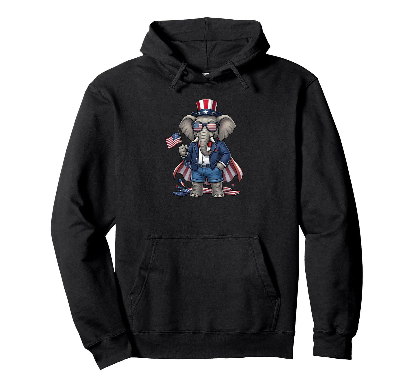 Funny Elephant American Usa Flag Memorial Hoodie - Trendy Graphic Unisex - T-Shirt, Sweatshirt, Hoodie