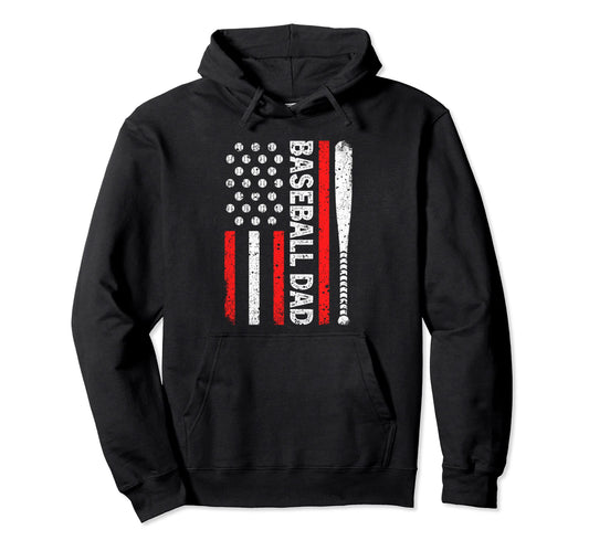 Baseball Dad American Flag Dad Baseball Hoodie - Custom Art Print Unisex - T-Shirt, Sweatshirt, Hoodie