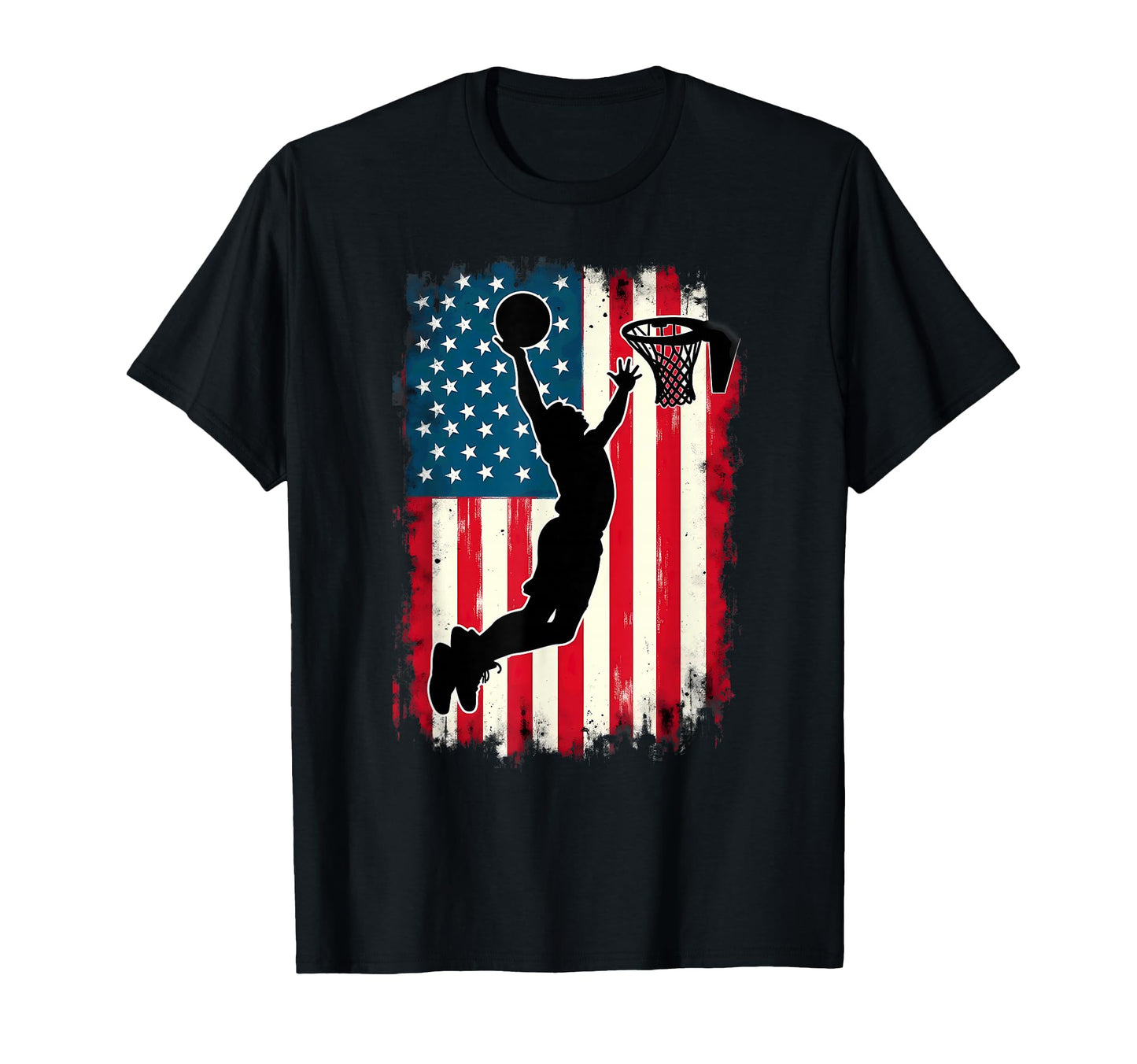 Us Flag Basketball Player Jumping T-Shirt - Novelty Apparel Unisex - T-Shirt, Sweatshirt, Hoodie