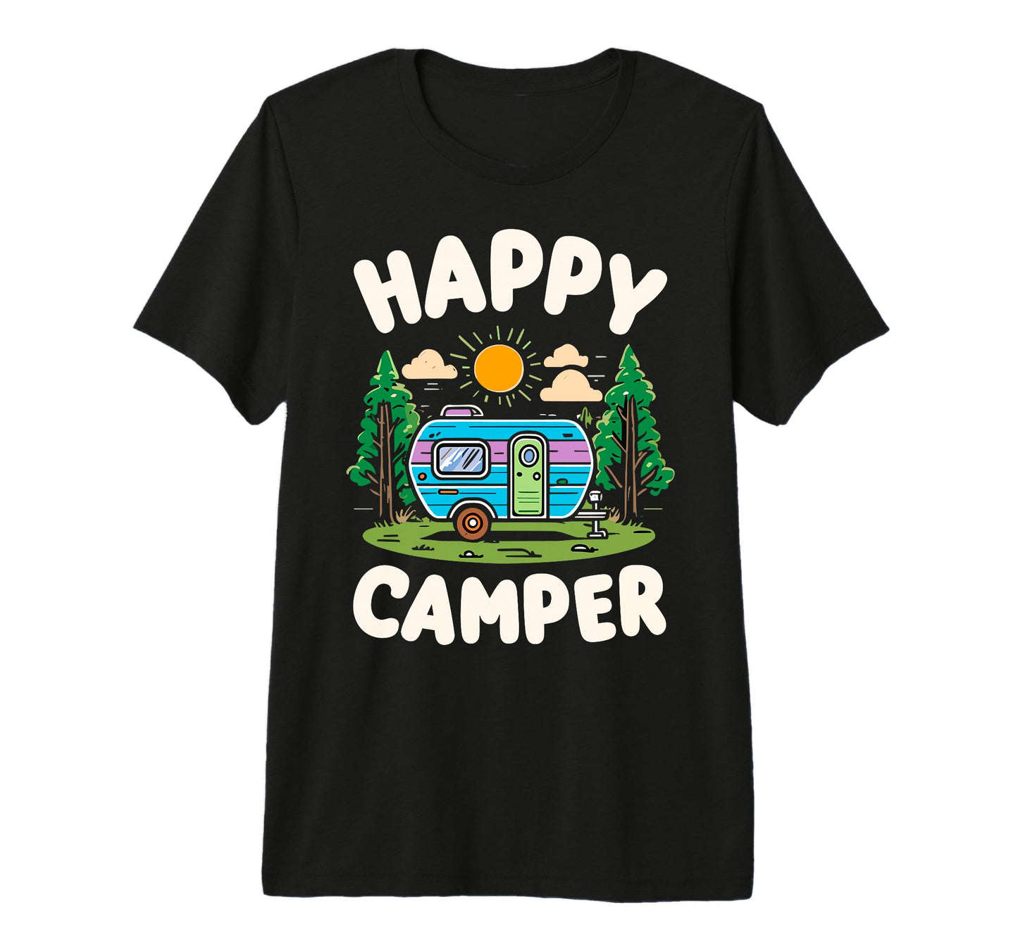 Happy Camper Mountain Hiking Camping T-Shirt - Novelty Apparel for Adults - T-Shirt, Sweatshirt, Hoodie