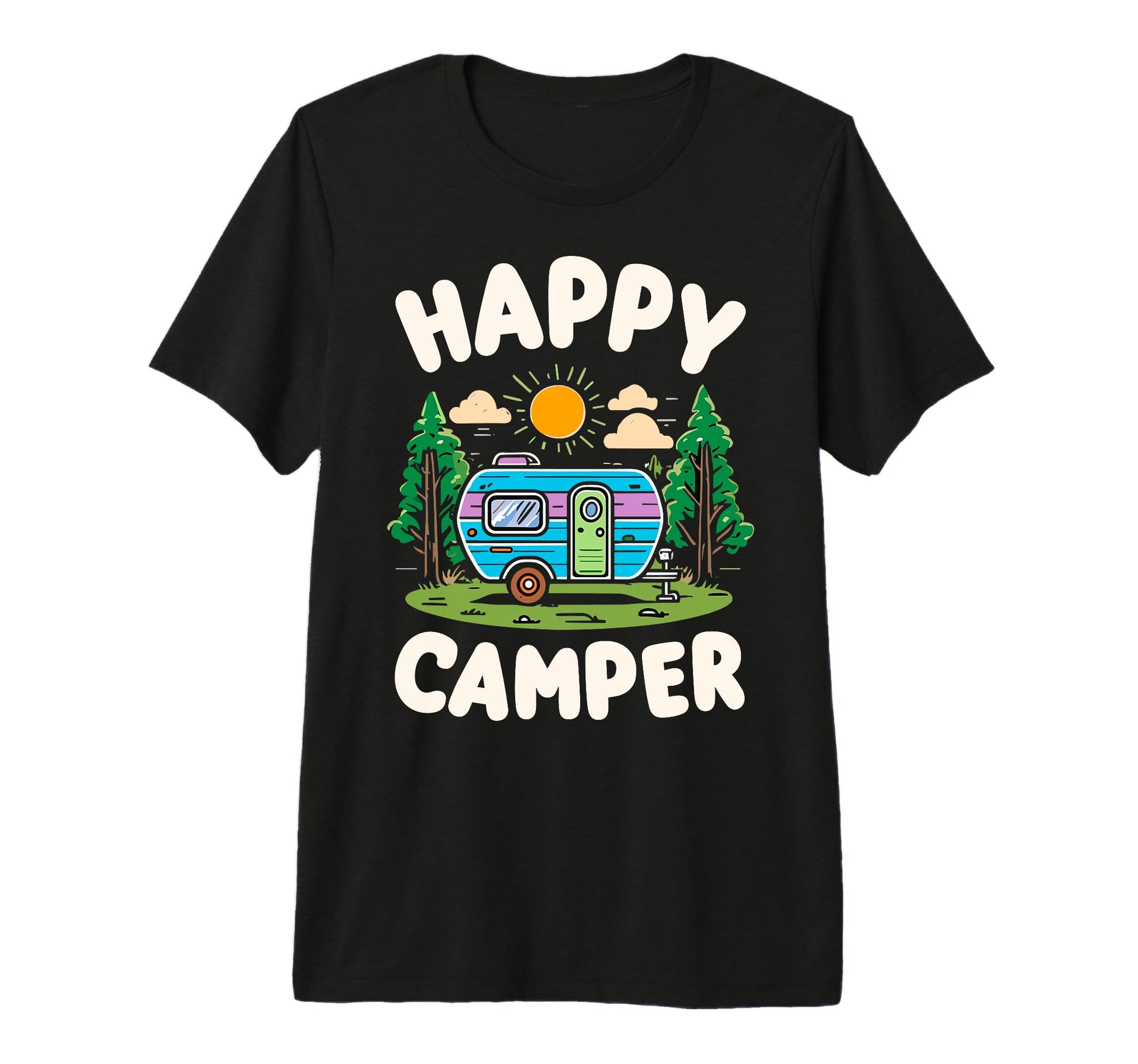 Happy Camper Mountain Hiking Camping T-Shirt - Novelty Apparel for Adults - T-Shirt, Sweatshirt, Hoodie