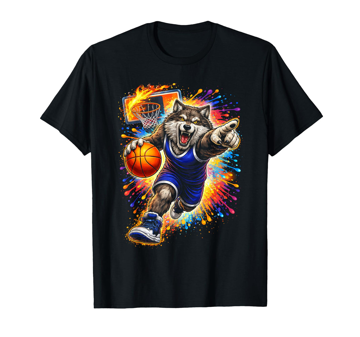 Wolf Basketball Player Paint T-Shirt - Casual Everyday Wear Men Women - T-Shirt, Sweatshirt, Hoodie