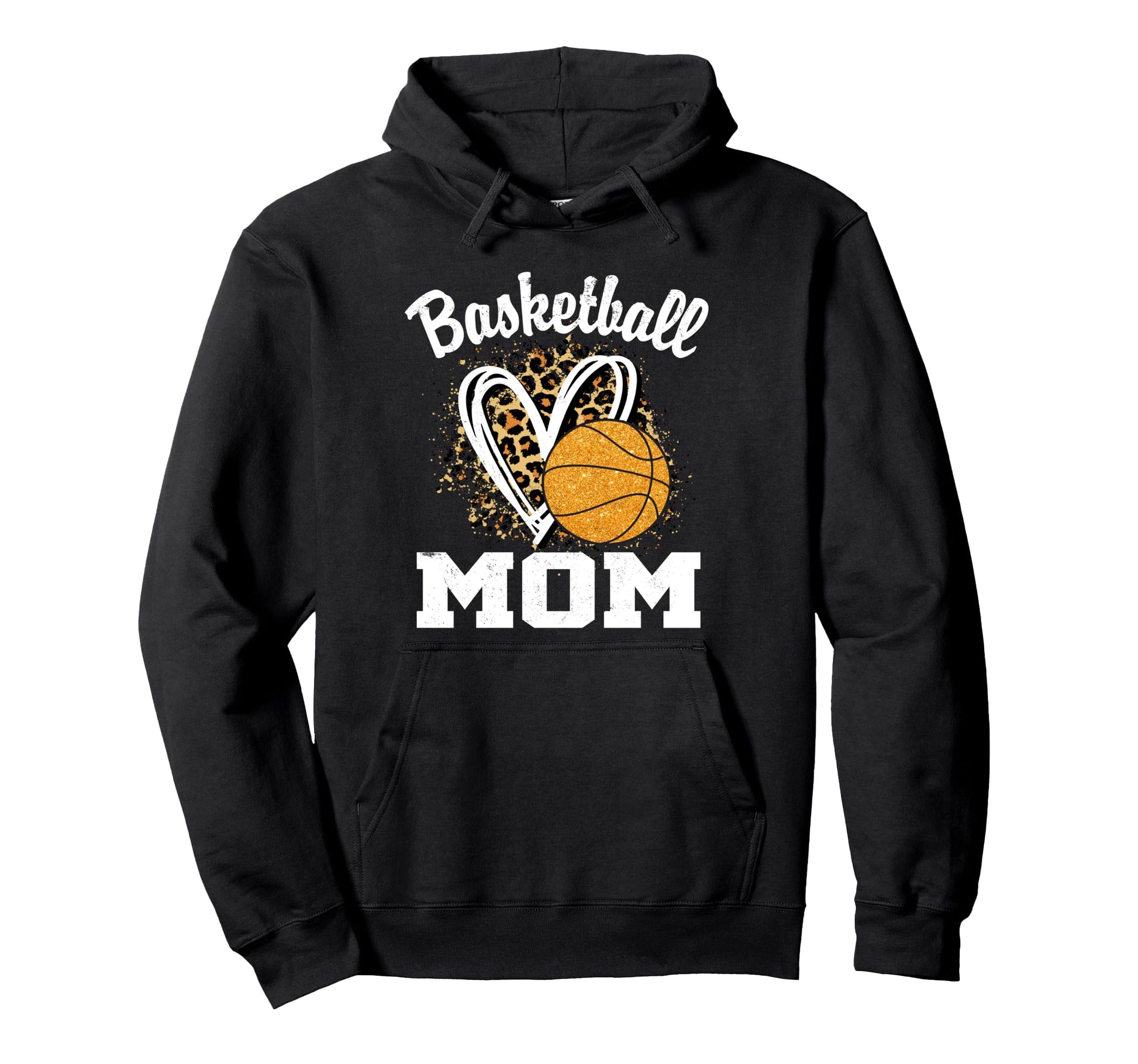 Basketball Mom Leopard Heart Hoodie - Graphic Print Unisex - T-Shirt, Sweatshirt, Hoodie