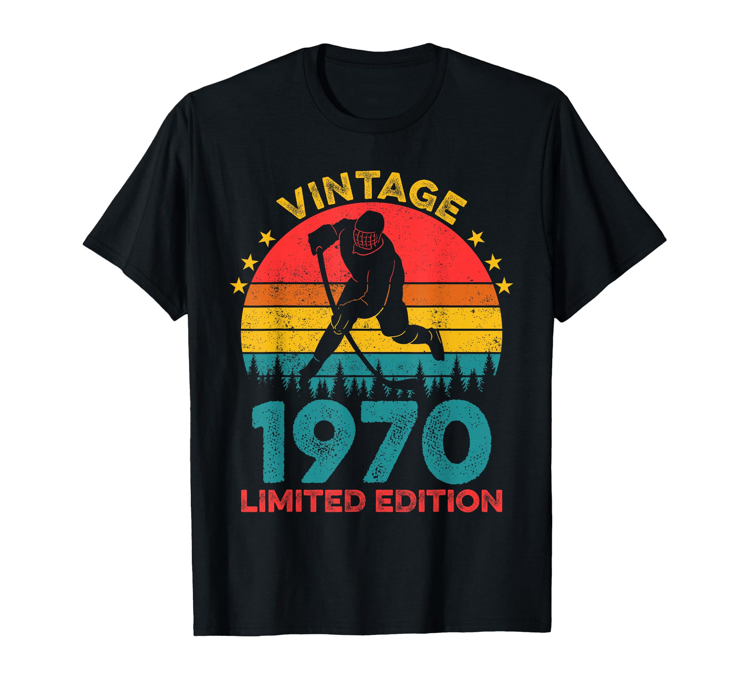 Hockey Player 1970 Sunset Birthday T-Shirt - Novelty Apparel for Adults - T-Shirt, Sweatshirt, Hoodie