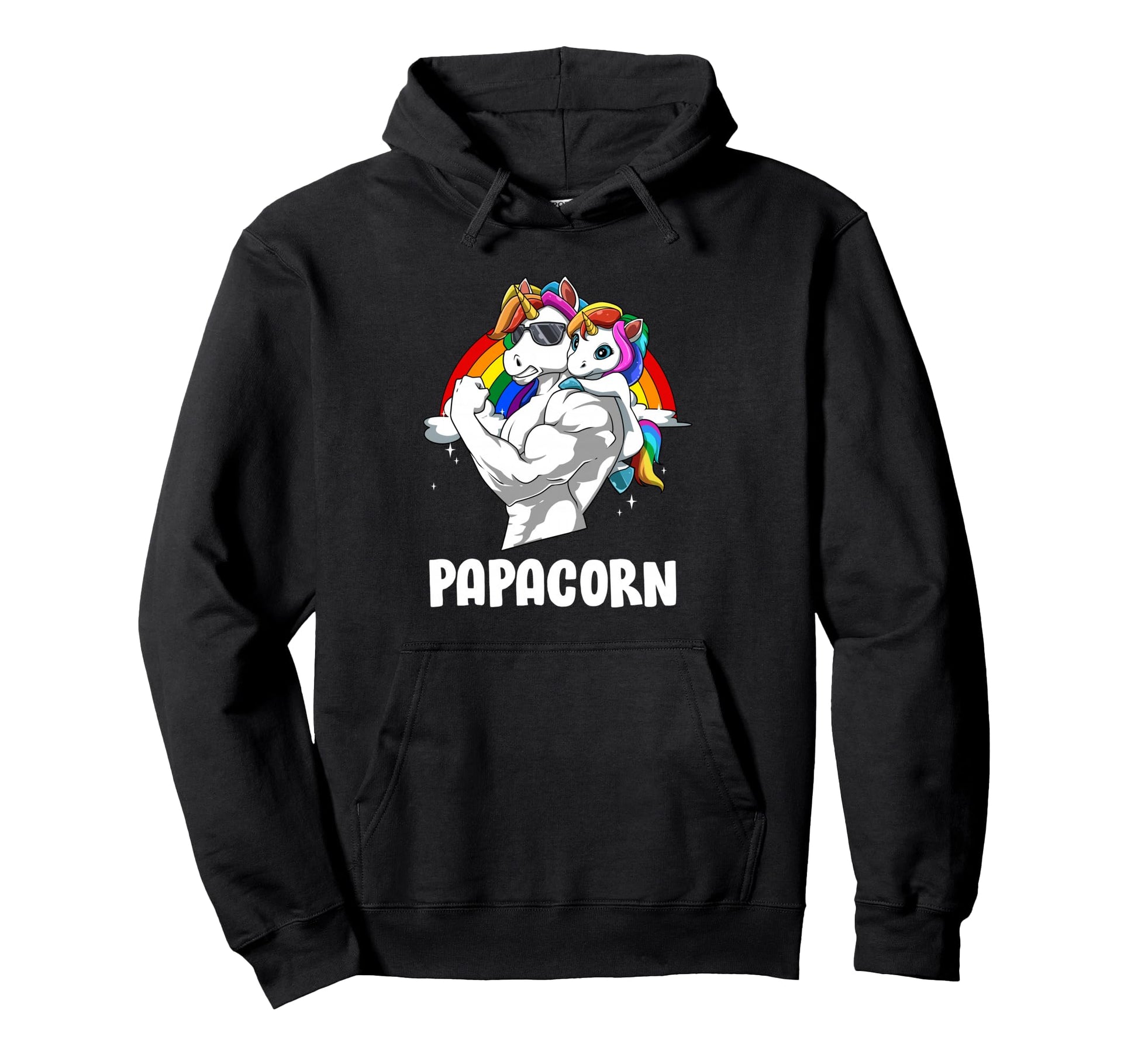 Papacorn Dad Unicorn Muscles Papacorn Hoodie - Graphic Print Unisex - T-Shirt, Sweatshirt, Hoodie