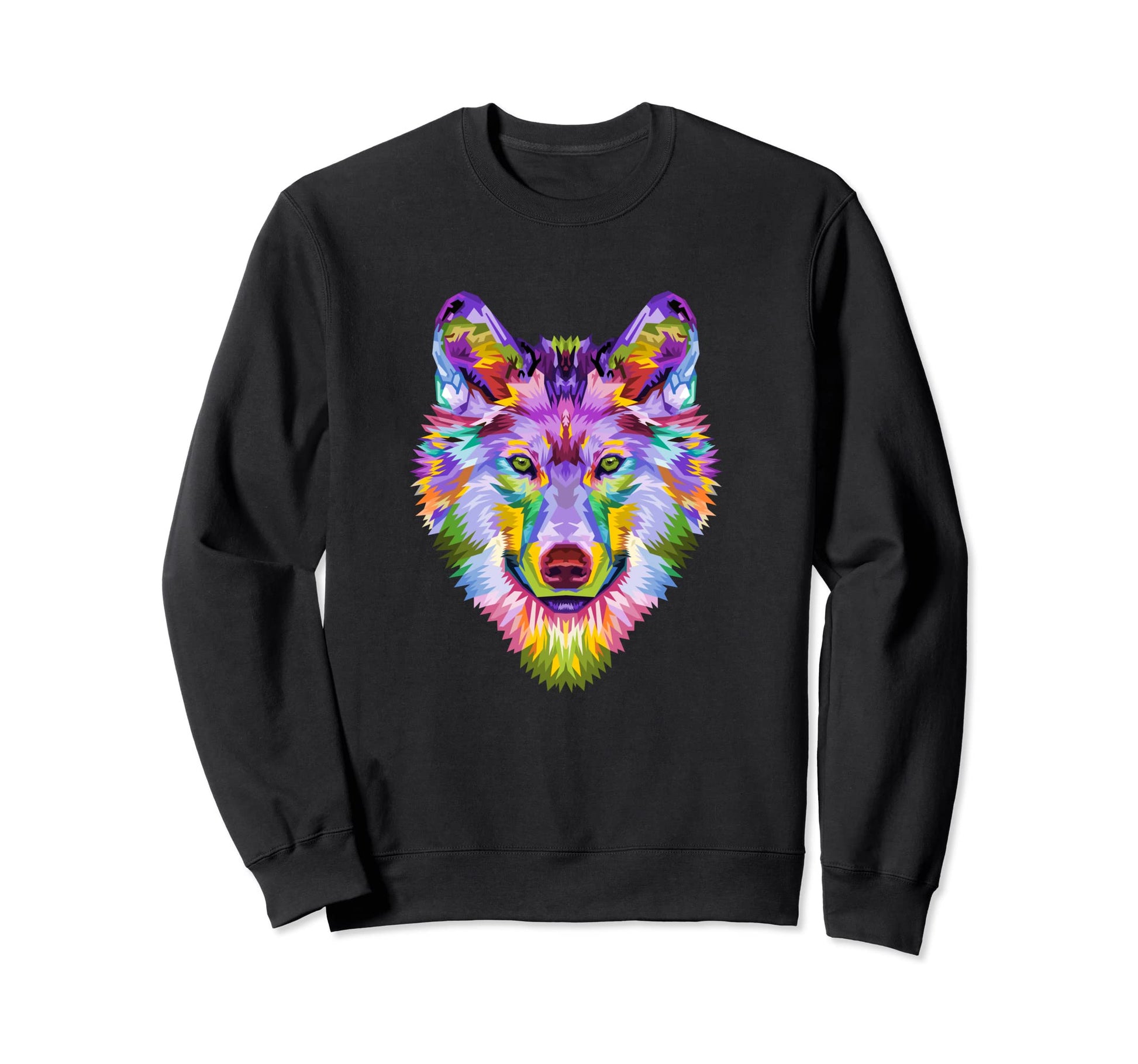 Colorful Wolf Face Pop Art Sweatshirt - Casual Everyday Wear Men Women - T-Shirt, Sweatshirt, Hoodie