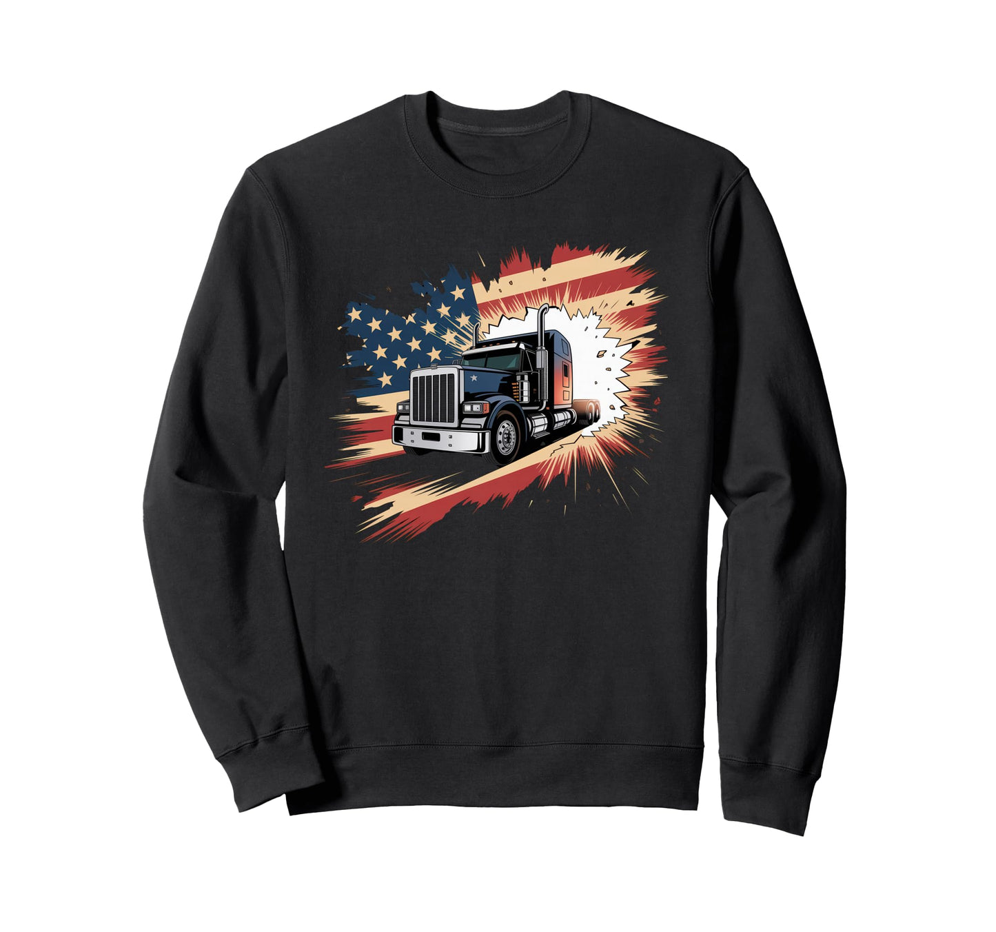 American Flag Trucker Dad Big Rig Sweatshirt - Graphic Print Men Women - T-Shirt, Sweatshirt, Hoodie