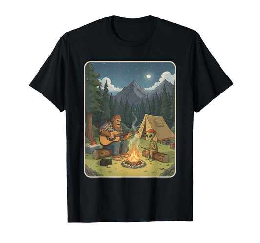 Alien And Bigfoot Campfire T-Shirt - Fun Novelty Design Men Women - T-Shirt, Sweatshirt, Hoodie