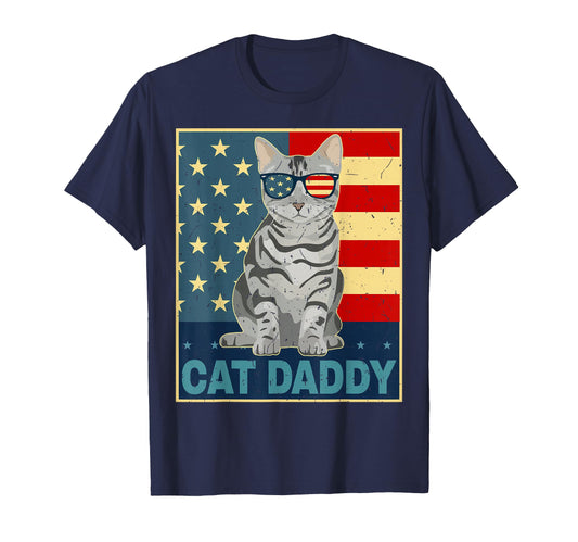 Cat Daddy Tabby Cat Dad Gift American T-Shirt - Minimalist Print Men Women - T-Shirt, Sweatshirt, Hoodie