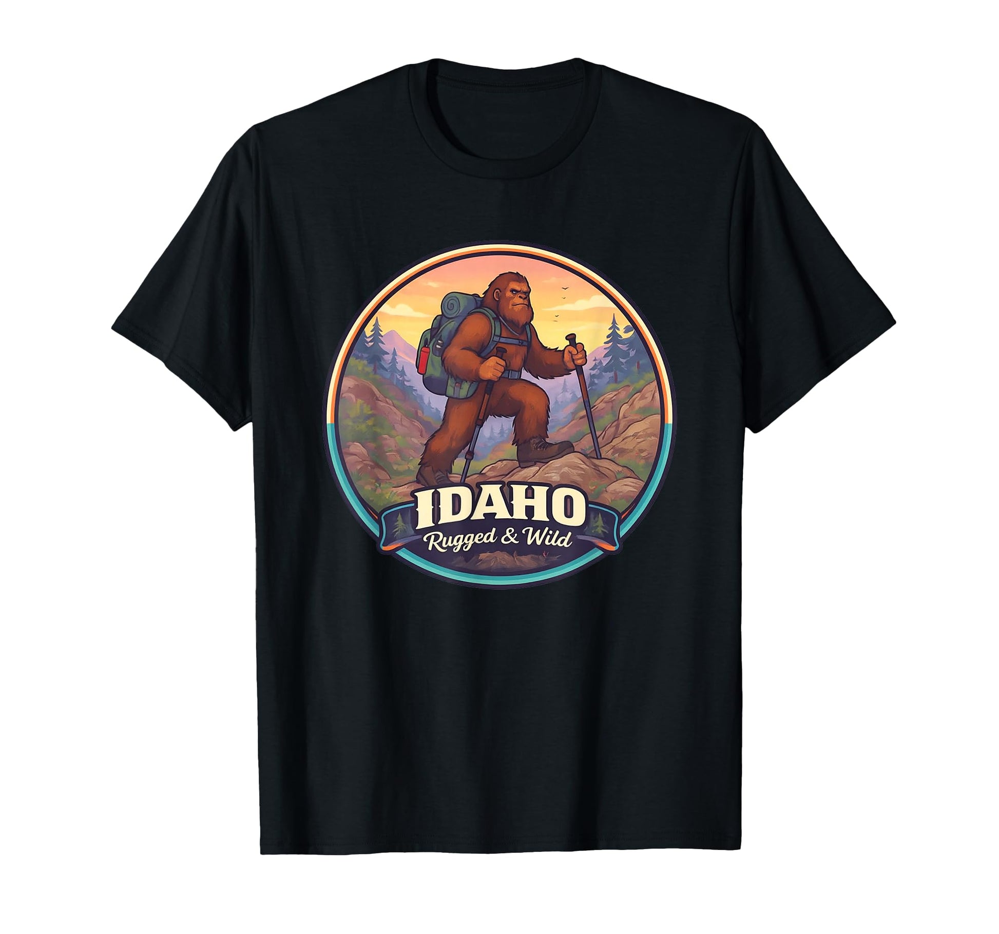 Idaho Rugged Wild Bigfoot Hiking T-Shirt - Aesthetic Graphic Unisex - T-Shirt, Sweatshirt, Hoodie