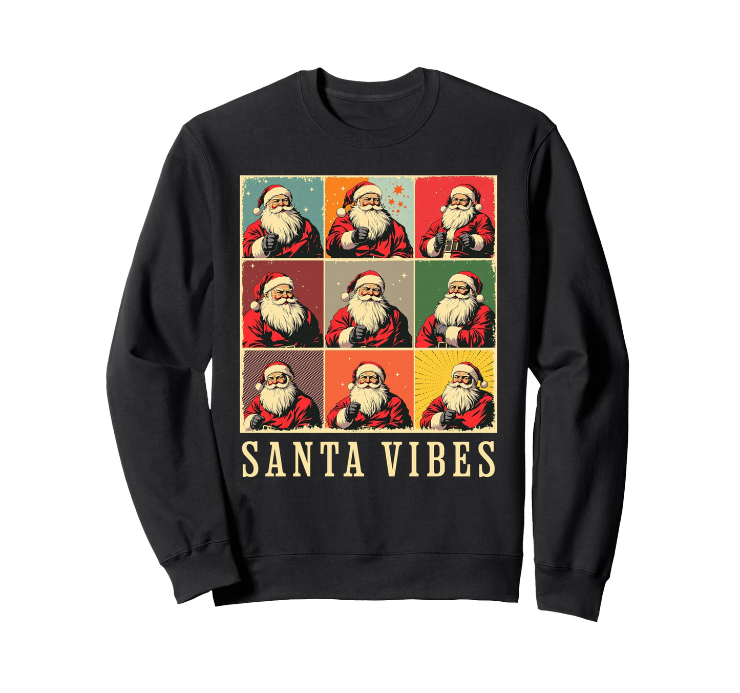 Pop Art Santa Claus Santa Vibes Sweatshirt - Aesthetic Graphic for Adults - T-Shirt, Sweatshirt, Hoodie