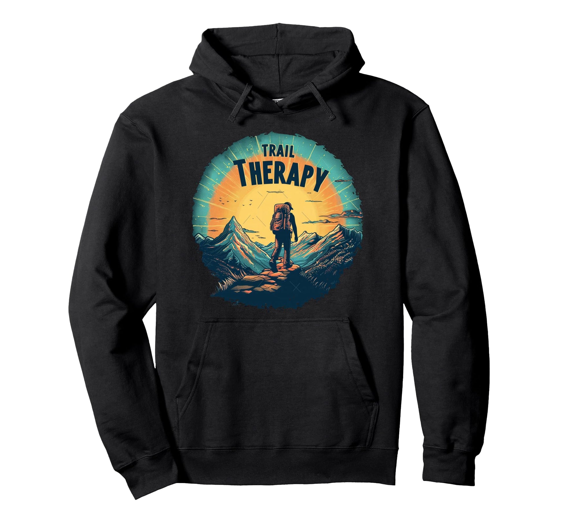 Trail Therapy Funny Hiking Mountain Hoodie - Trendy Graphic for Adults - T-Shirt, Sweatshirt, Hoodie