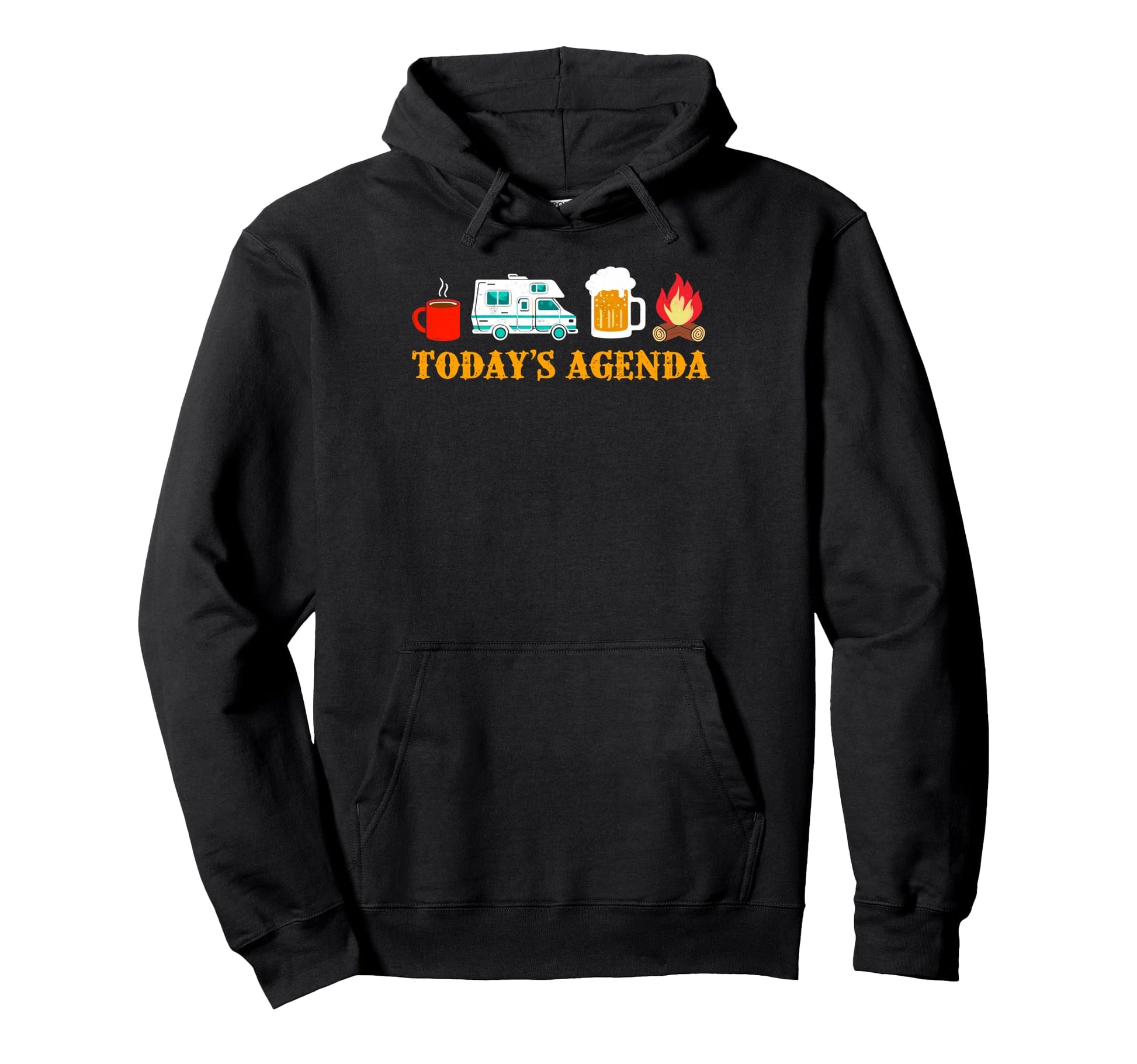 Todays Agenda Coffee Campfire Beer Hoodie - Custom Art Print for Adults - T-Shirt, Sweatshirt, Hoodie