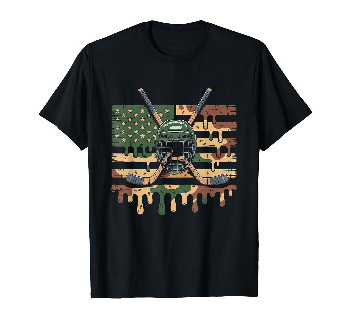 Hockey Ice Cream Drip Camo Usa Flag T-Shirt - Fun Novelty Design Unisex - T-Shirt, Sweatshirt, Hoodie
