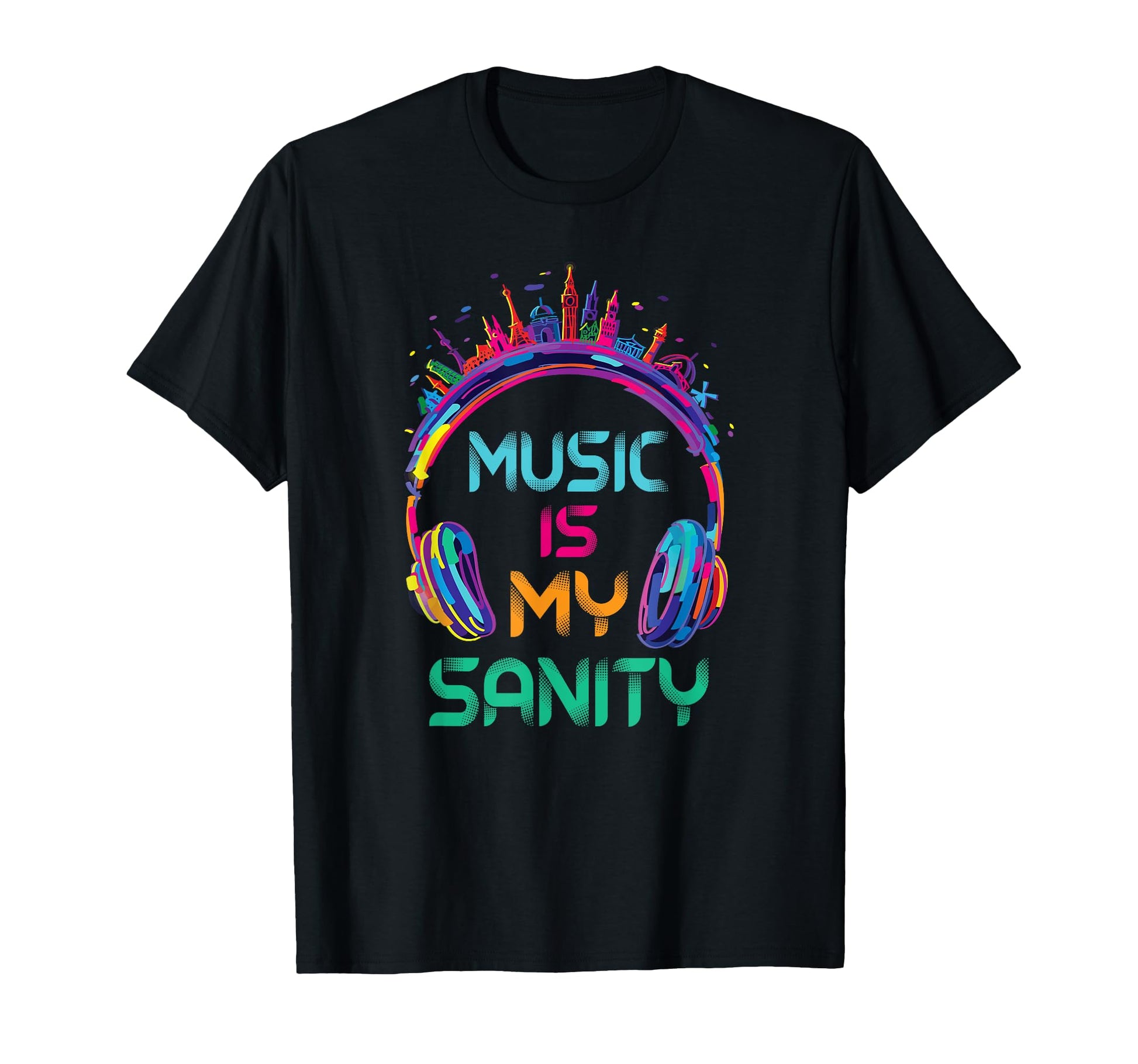 Music Is My Sanity Headphones All Over T-Shirt - Trendy Graphic for Adults - T-Shirt, Sweatshirt, Hoodie