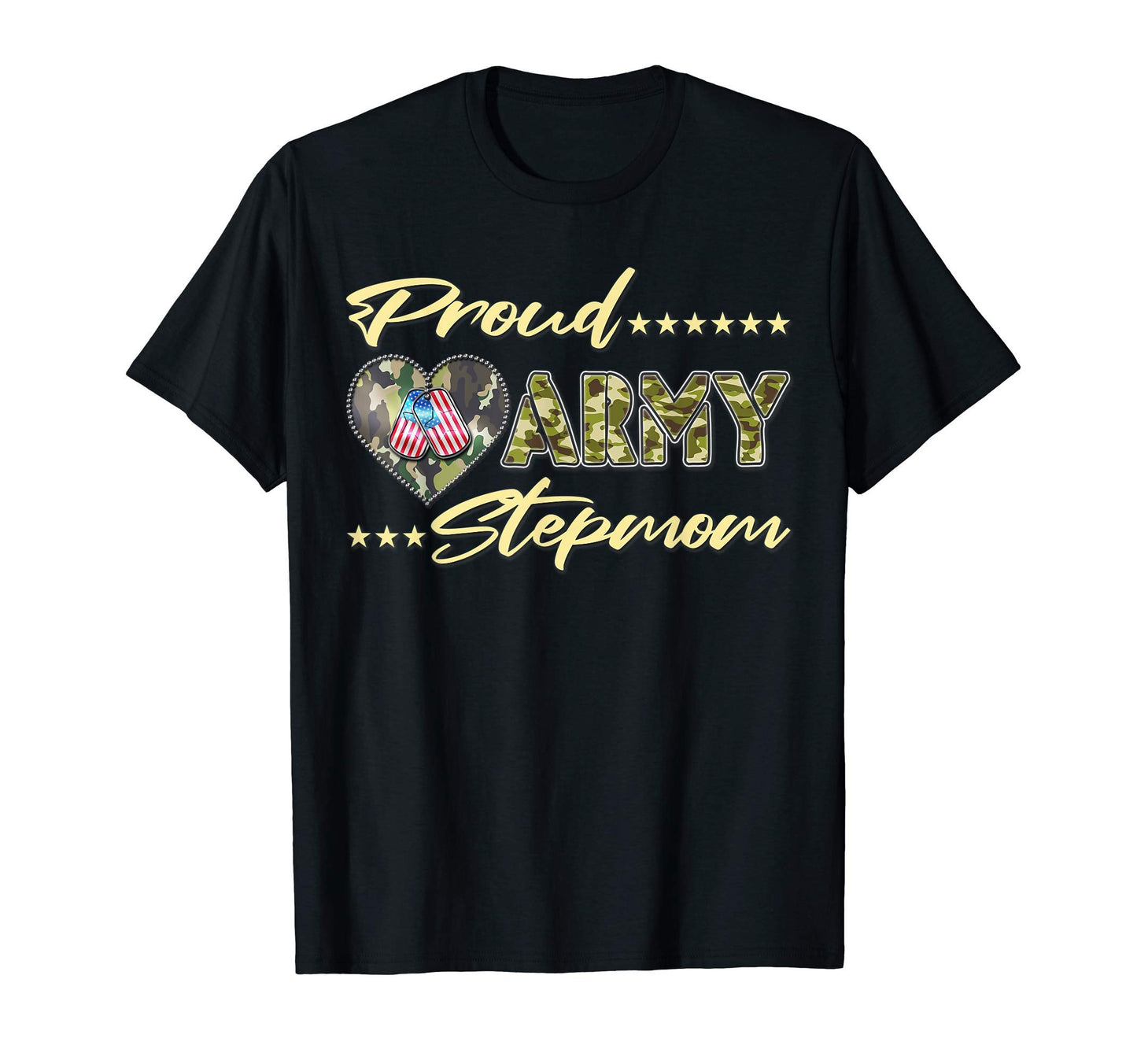 Proud Army Stepmom Us Flag Dog Tag T-Shirt - Novelty Apparel Unisex - T-Shirt, Sweatshirt, Hoodie