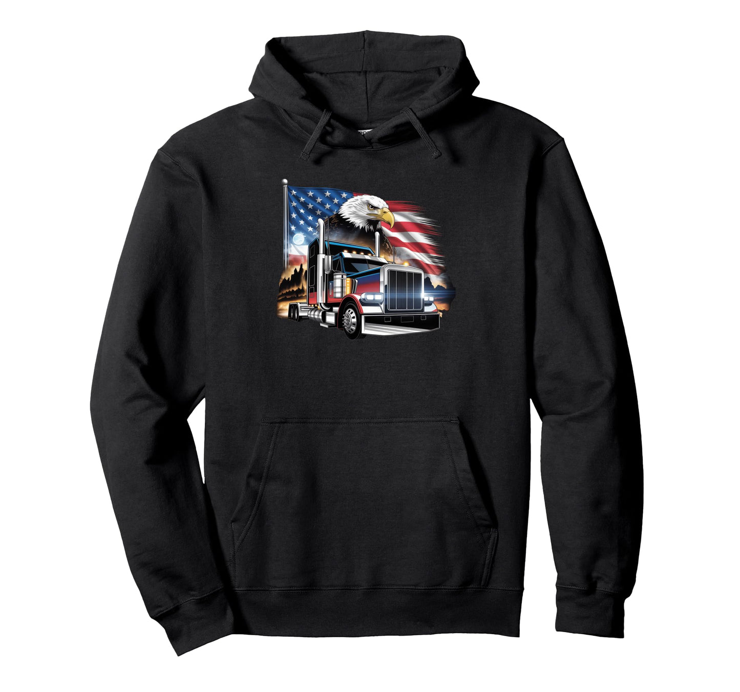 American Flag Trucker Dad Big Rig Hoodie - Novelty Apparel Men Women - T-Shirt, Sweatshirt, Hoodie