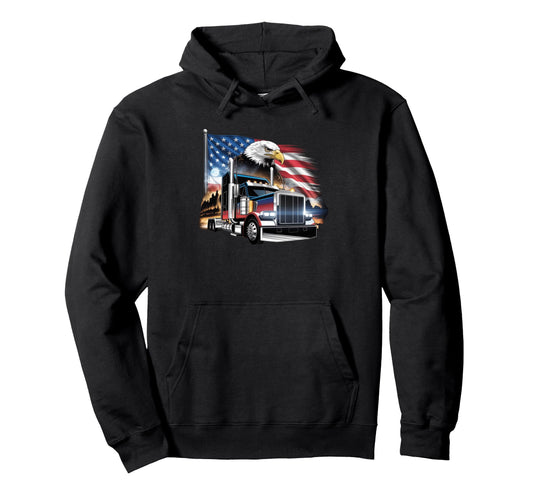 American Flag Trucker Dad Big Rig Hoodie - Novelty Apparel Men Women - T-Shirt, Sweatshirt, Hoodie