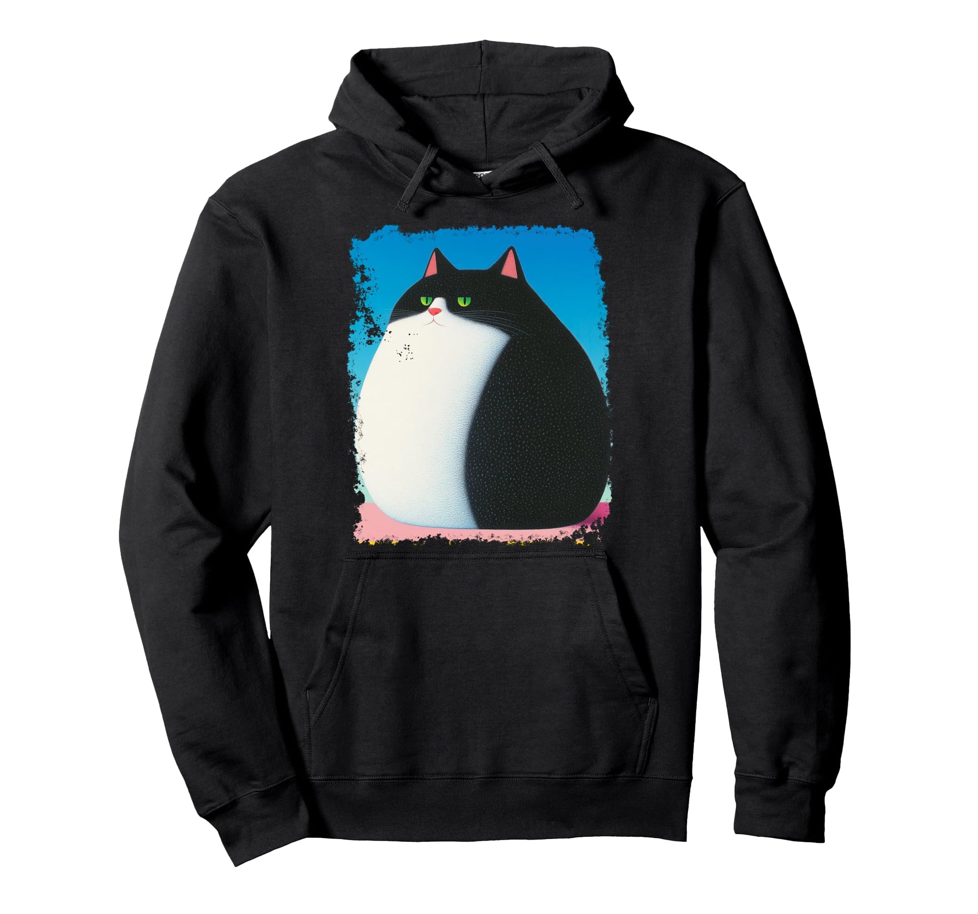 Pop Art Fat Overweight Cat White Black Hoodie - Fun Novelty Design Unisex - T-Shirt, Sweatshirt, Hoodie