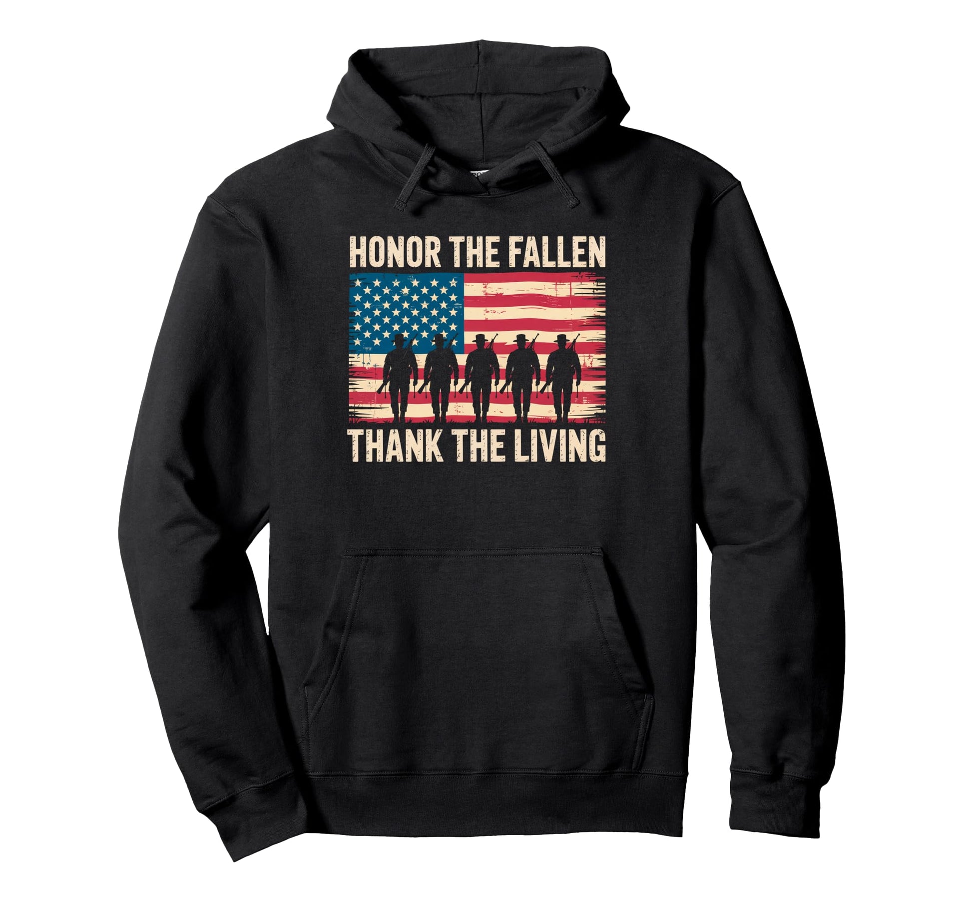 Honor Fallen Thank Living Veteran Memorial Hoodie - Trendy Graphic Unisex - T-Shirt, Sweatshirt, Hoodie