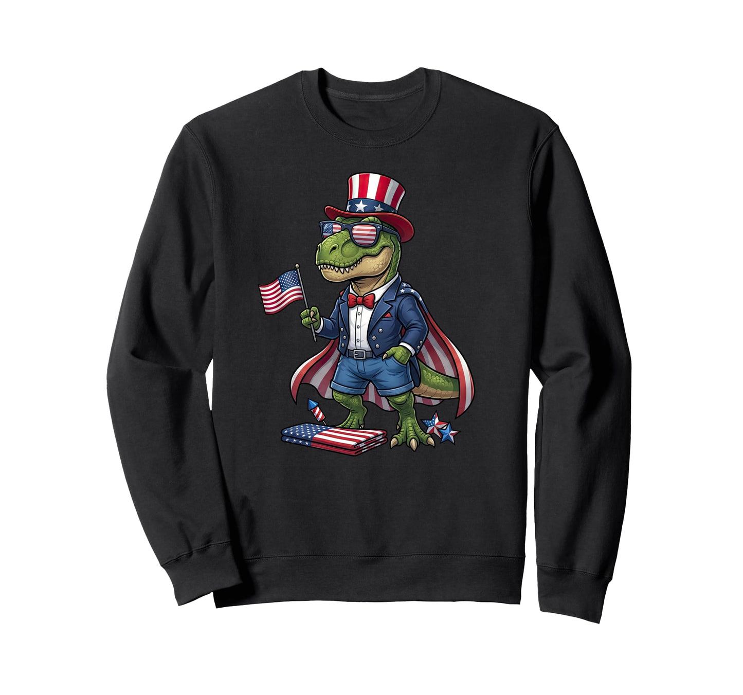 Funny T Rex American Usa Flag Memorial Sweatshirt - Unique Graphic Unisex - T-Shirt, Sweatshirt, Hoodie