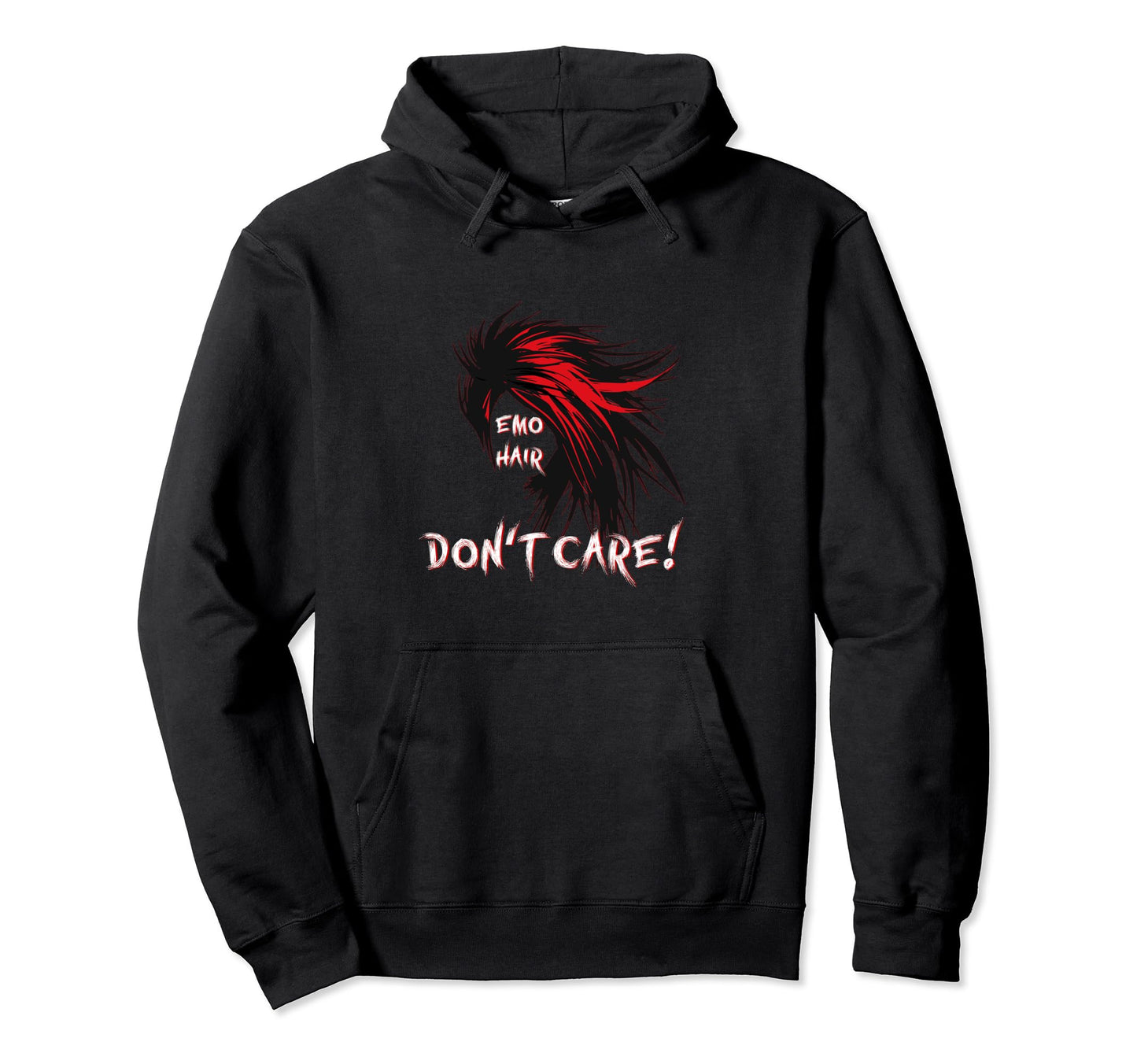 1990S 2000S Pop Emo Hair Dont Care Red Hoodie - Minimalist Print for Adults - T-Shirt, Sweatshirt, Hoodie