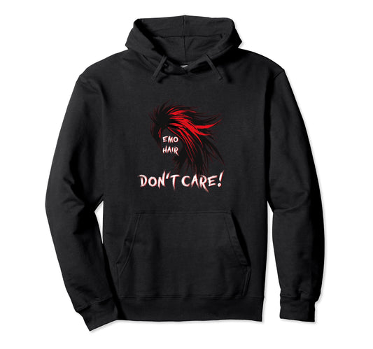 1990S 2000S Pop Emo Hair Dont Care Red Hoodie - Minimalist Print for Adults - T-Shirt, Sweatshirt, Hoodie
