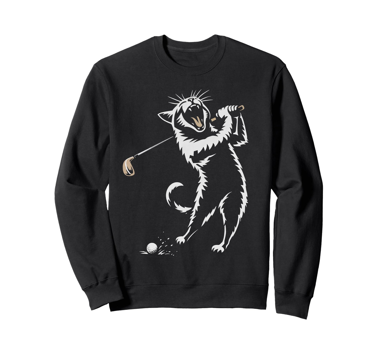 Golfing Cat Fore Golf Swing Funny Sweatshirt - Novelty Apparel for Adults - T-Shirt, Sweatshirt, Hoodie