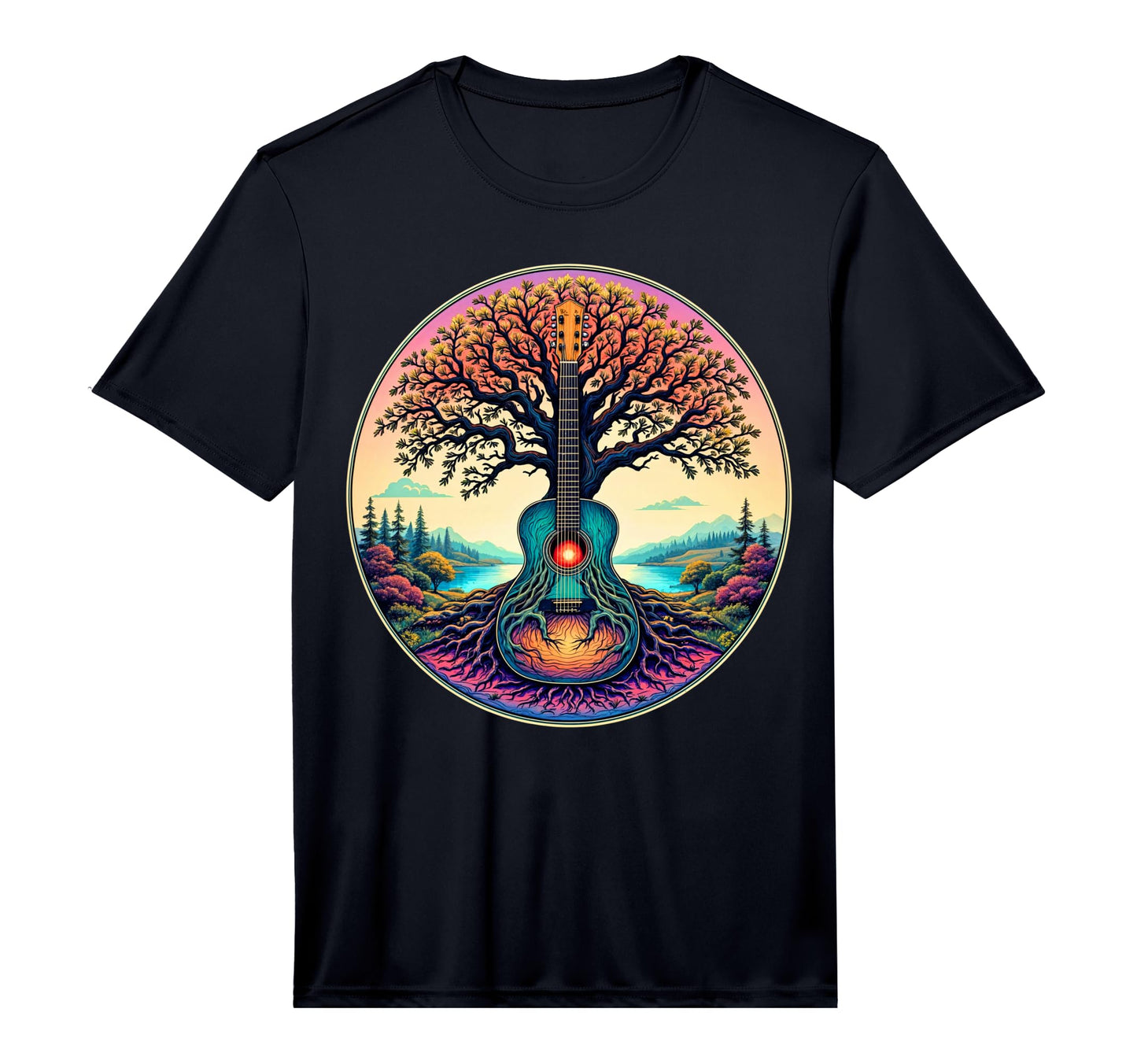 Acoustic Guitar Tree Life Lake Forest T-Shirt - Streetwear Style Unisex - T-Shirt, Sweatshirt, Hoodie