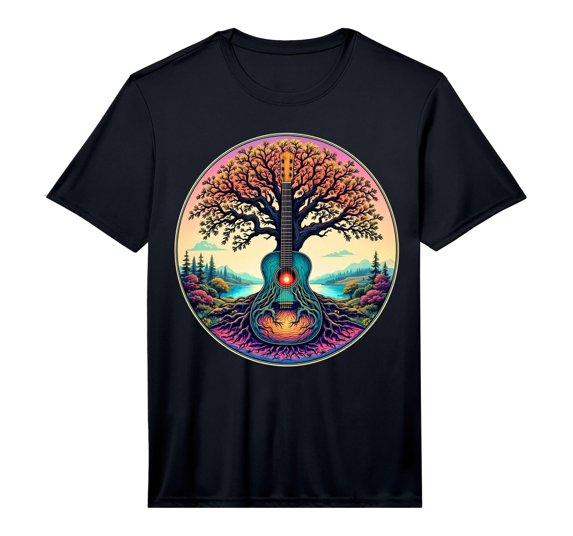 Acoustic Guitar Tree Life Lake Forest T-Shirt - Streetwear Style Unisex - T-Shirt, Sweatshirt, Hoodie