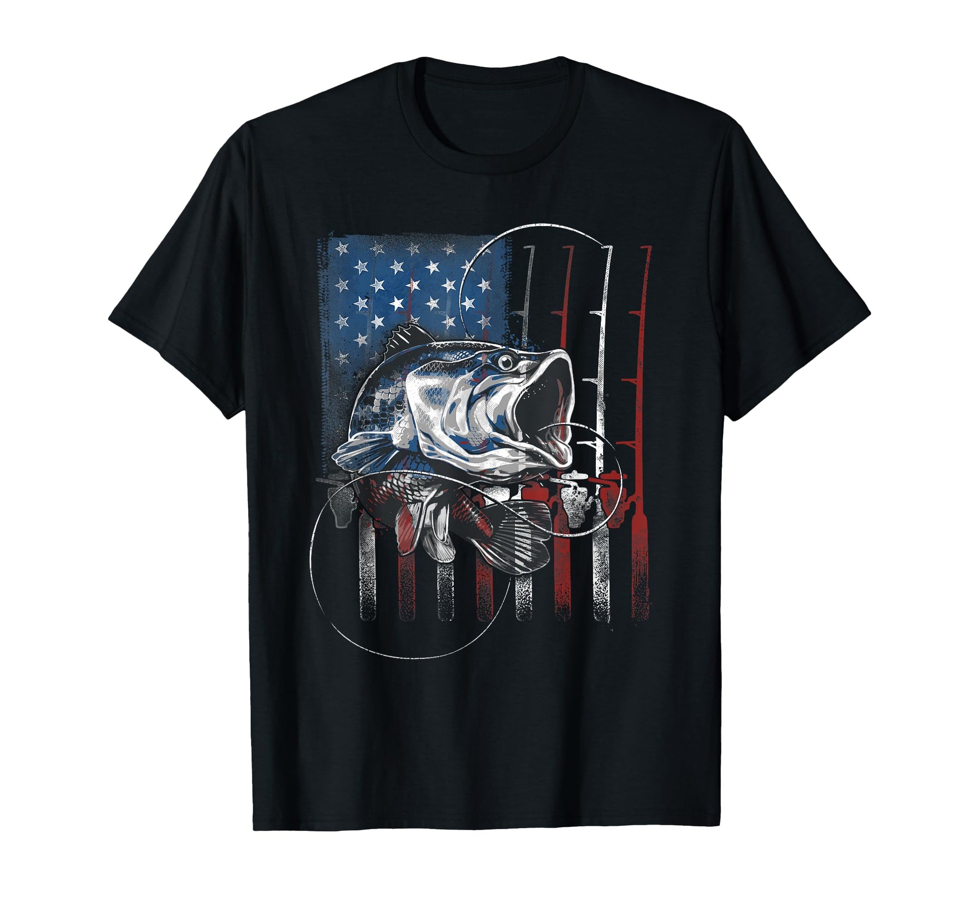 Fishing American Flag Usa Bass T-Shirt - Casual Everyday Wear for Adults - T-Shirt, Sweatshirt, Hoodie