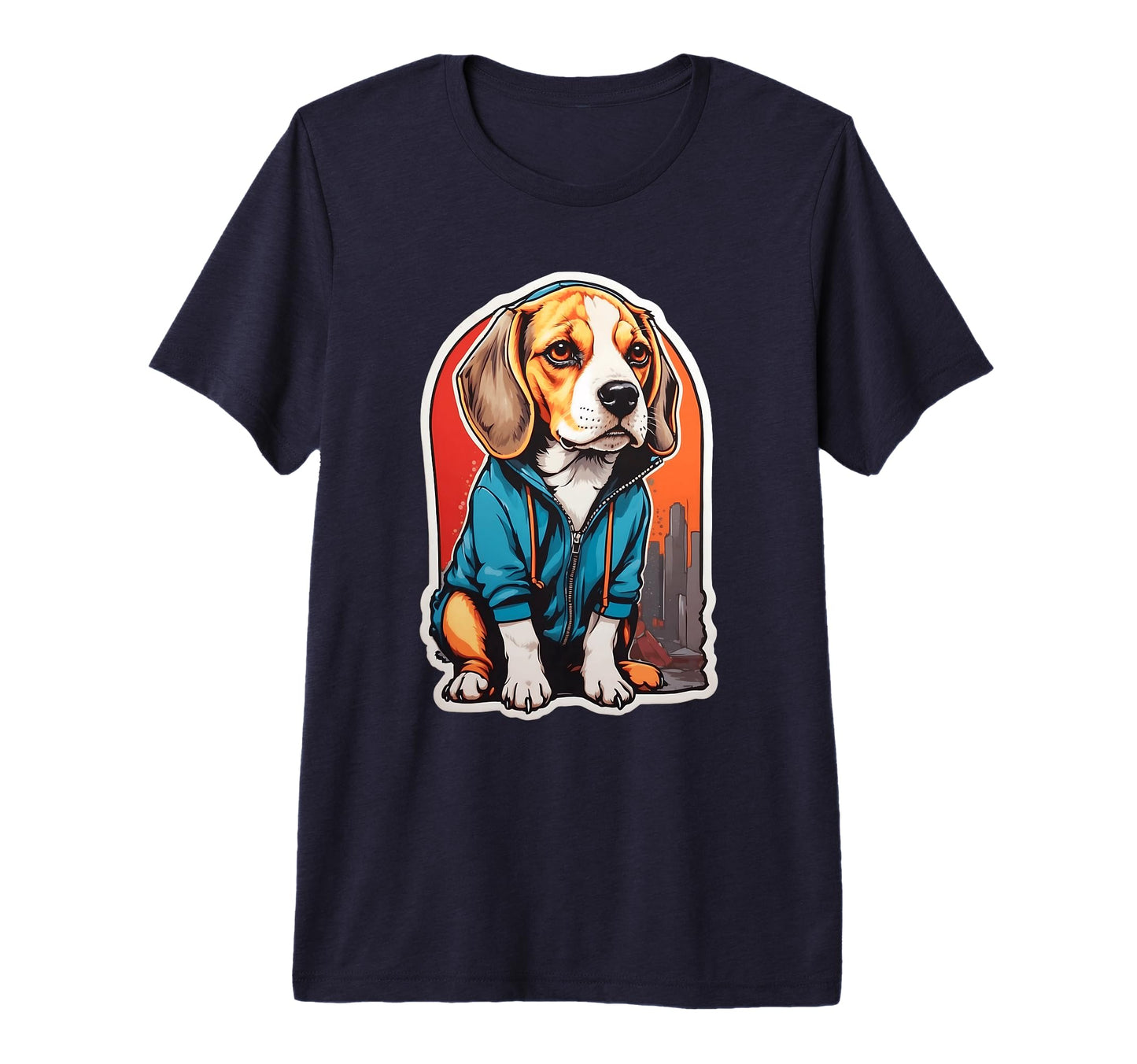 Urban Beagle Stylish Canine Blue Tri Hoodie - Novelty Apparel Men Women - T-Shirt, Sweatshirt, Hoodie