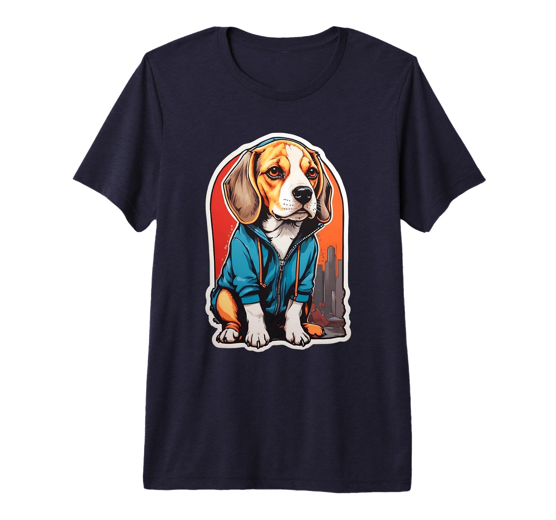 Urban Beagle Stylish Canine Blue Tri Hoodie - Novelty Apparel Men Women - T-Shirt, Sweatshirt, Hoodie