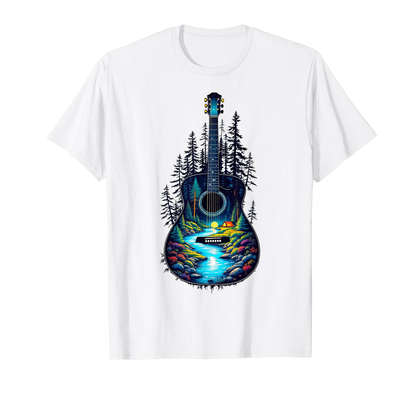 Guitar Lake Reflections Forest Pine Tree T-Shirt - Novelty Apparel Unisex - T-Shirt, Sweatshirt, Hoodie