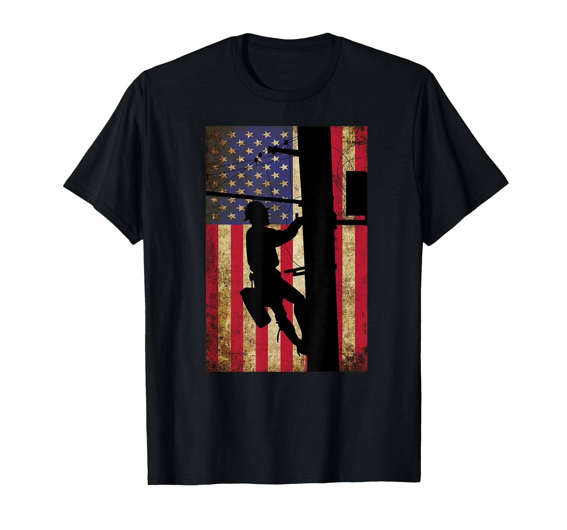 Lineman American Flag Electric Cable T-Shirt - Novelty Apparel Men Women - T-Shirt, Sweatshirt, Hoodie