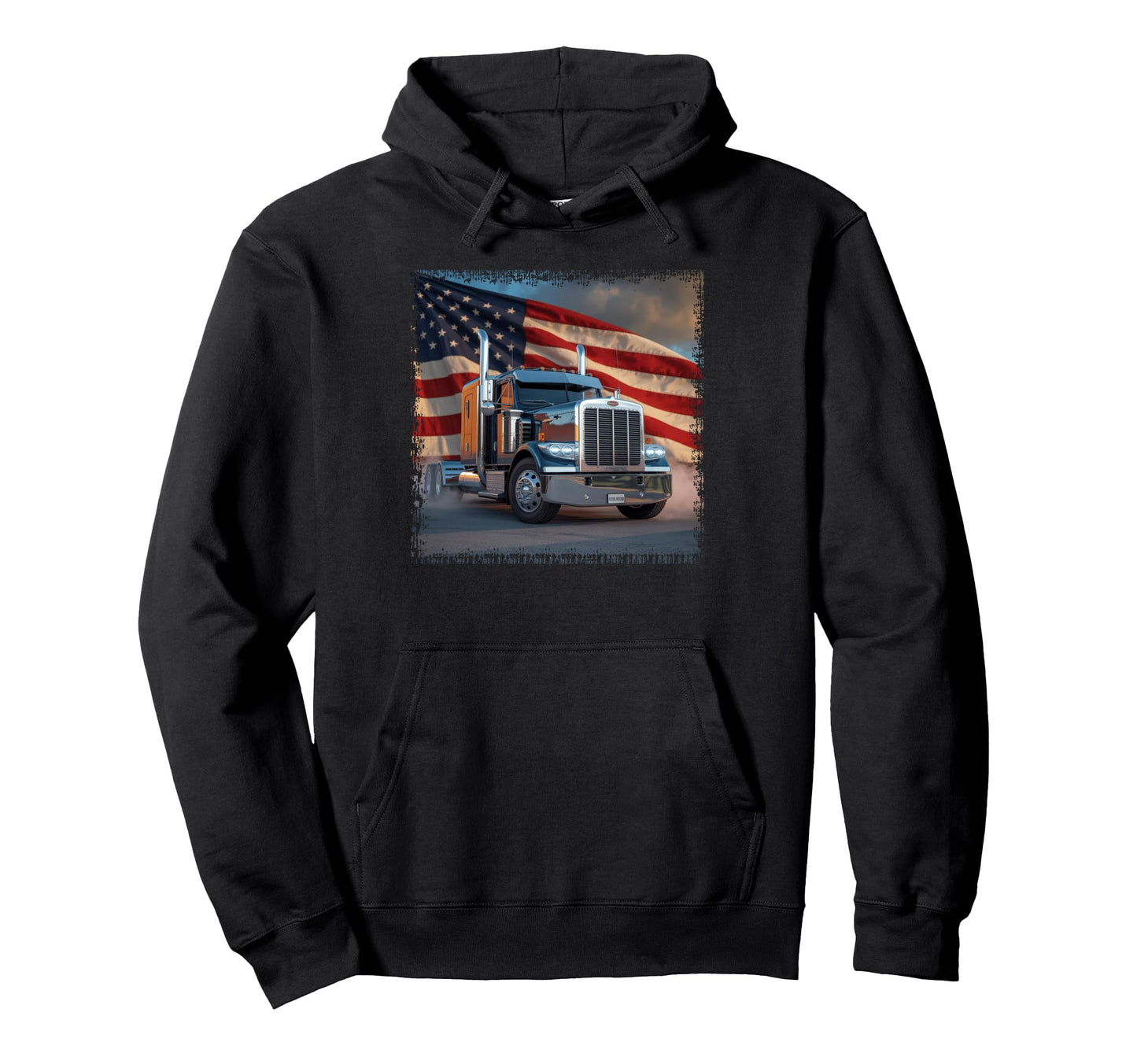 American Flag Trucker Dad Big Rig Hoodie - Minimalist Print Men Women - T-Shirt, Sweatshirt, Hoodie