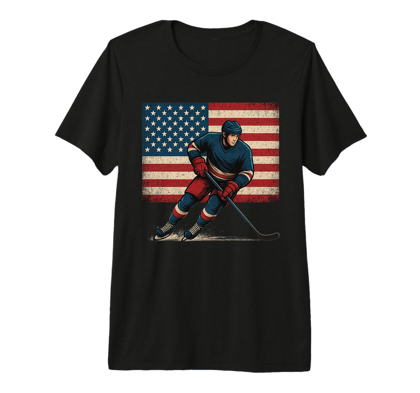 Hockey American Flag 4Th July T-Shirt - Fun Novelty Design for Adults - T-Shirt, Sweatshirt, Hoodie