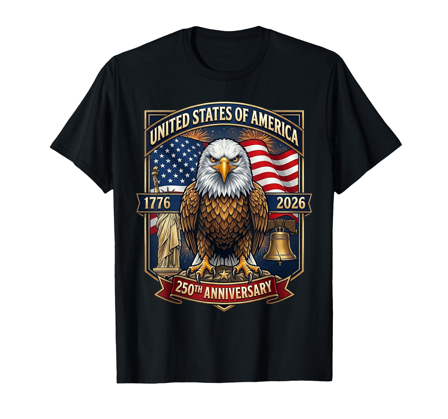 Bald Eagle American Flag 250 Years T-Shirt - Custom Art Print for Adults - T-Shirt, Sweatshirt, Hoodie