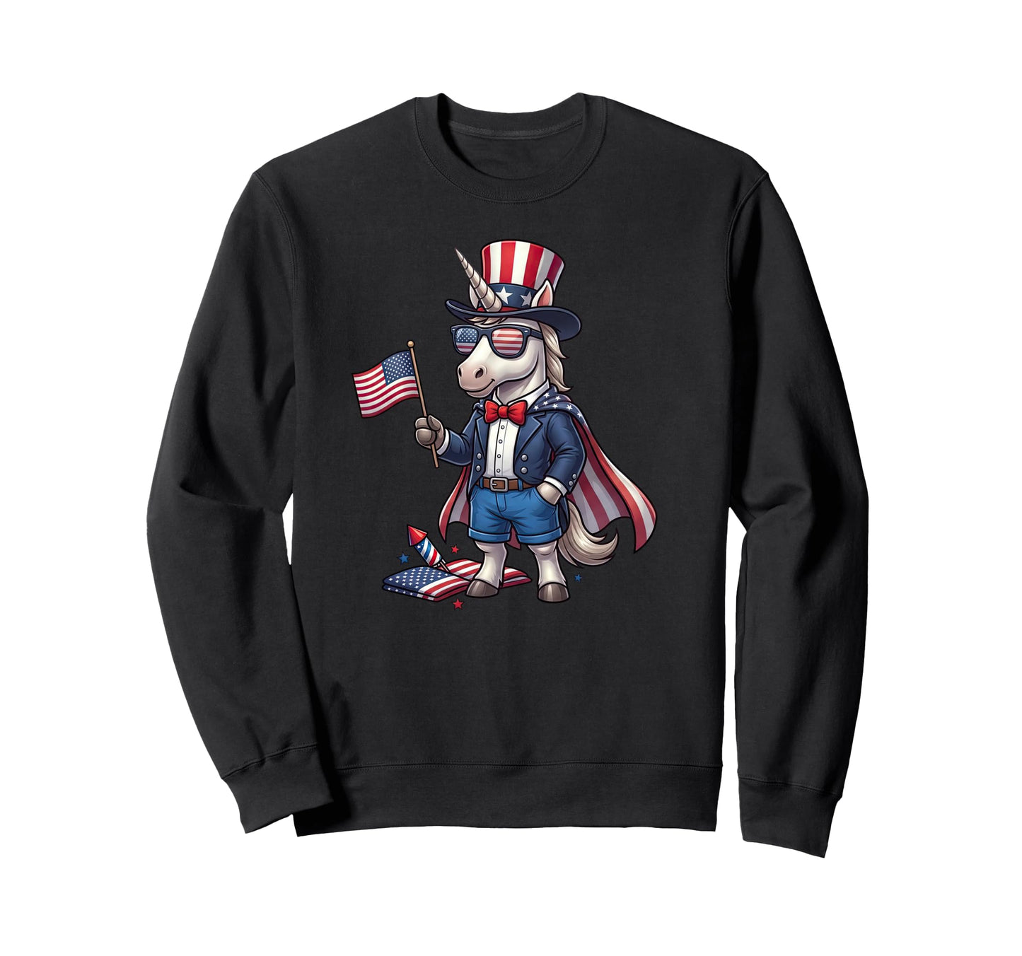 Funny Unicorn American Usa Flag Sweatshirt - Fun Novelty Design Unisex - T-Shirt, Sweatshirt, Hoodie