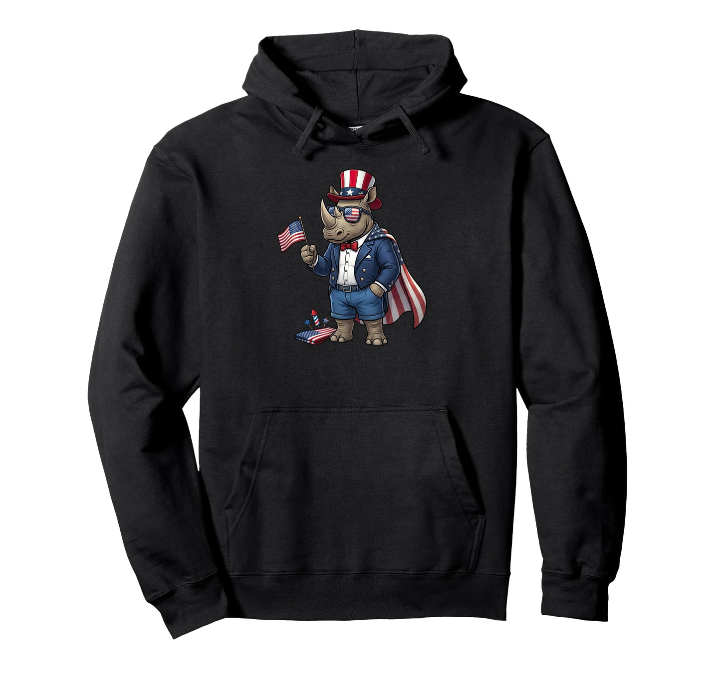 Funny Rhino American Usa Flag Hoodie - Aesthetic Graphic Men Women - T-Shirt, Sweatshirt, Hoodie