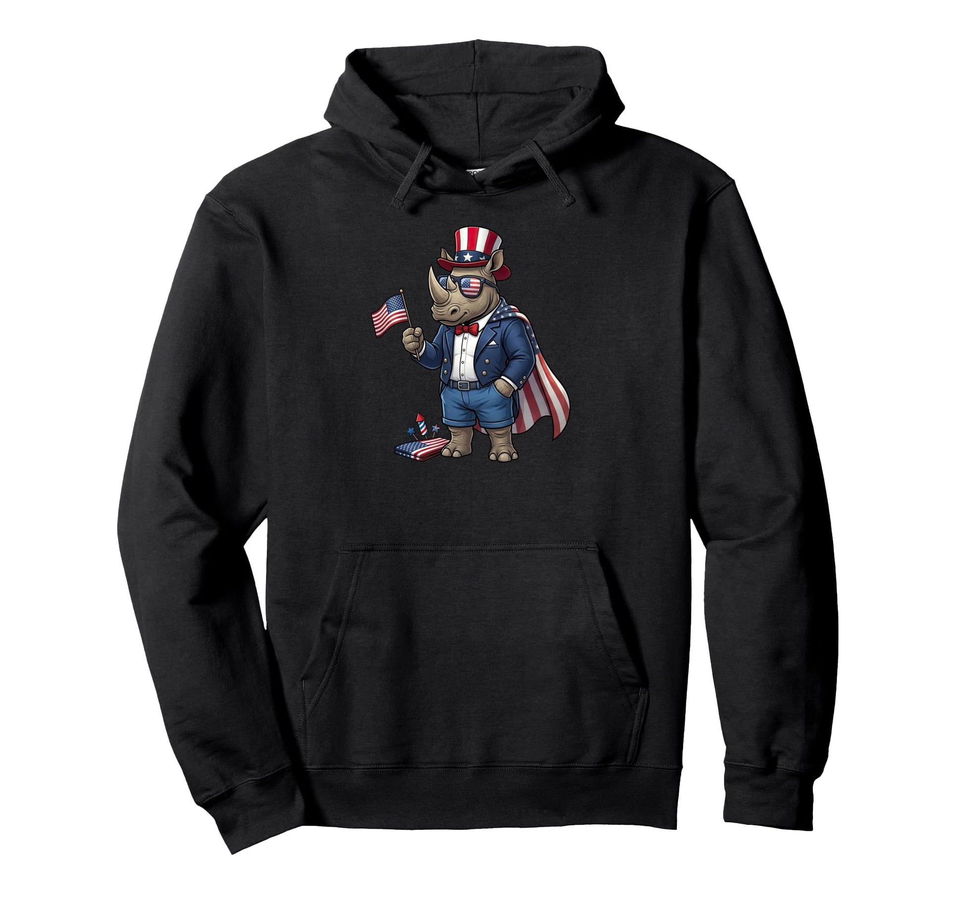 Funny Rhino American Usa Flag Hoodie - Aesthetic Graphic Men Women - T-Shirt, Sweatshirt, Hoodie