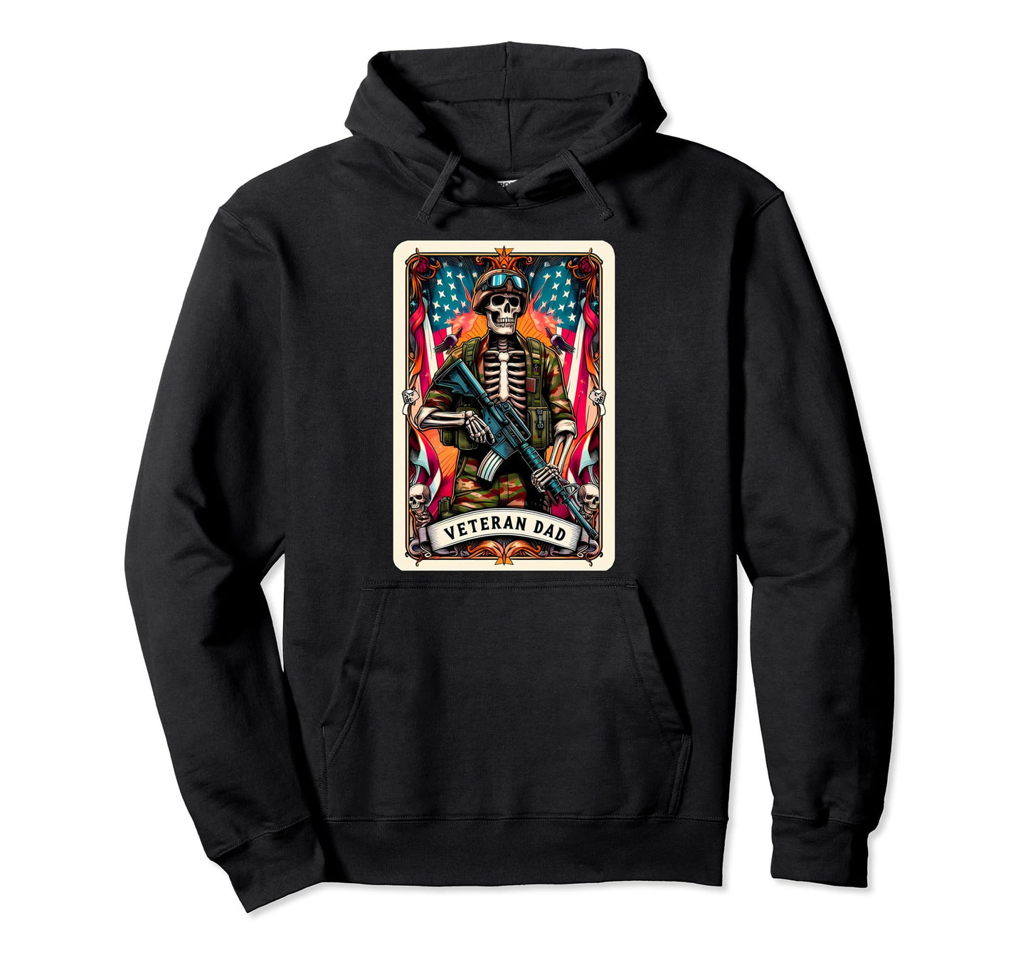 Veteran Dad Tarot Card Skeleton Skull Hoodie - Minimalist Print Men Women - T-Shirt, Sweatshirt, Hoodie