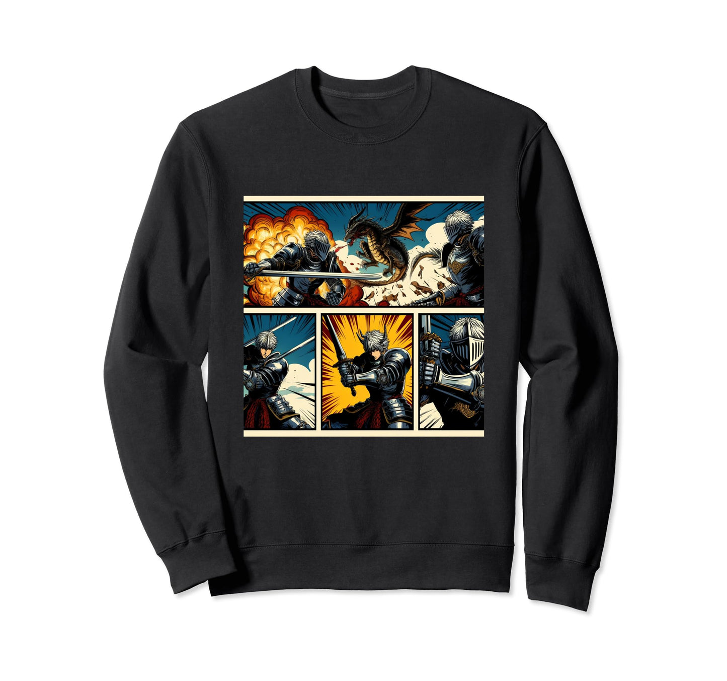 Japanese Fighters Battling Dragon Sweatshirt - Streetwear Style Unisex - T-Shirt, Sweatshirt, Hoodie