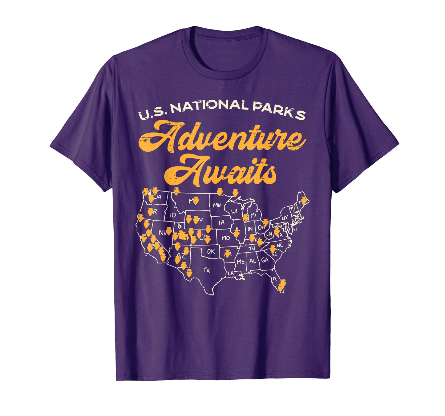 Us National Parks Adventure Awaits Map T-Shirt - Graphic Print Men Women - T-Shirt, Sweatshirt, Hoodie